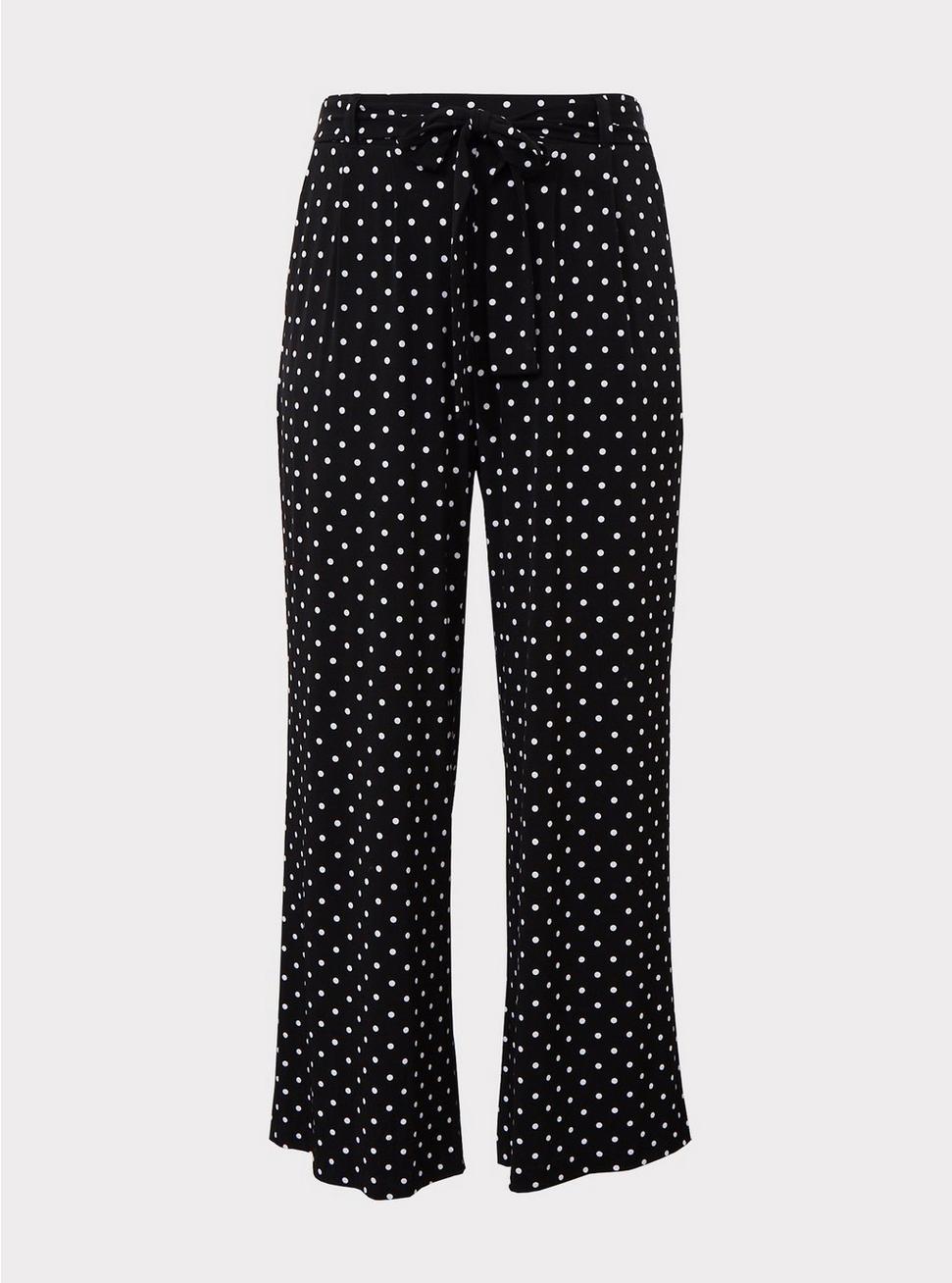 Plus Size - Black Polka Dot Studio Knit Tie Front Wide Leg Pant - Torrid