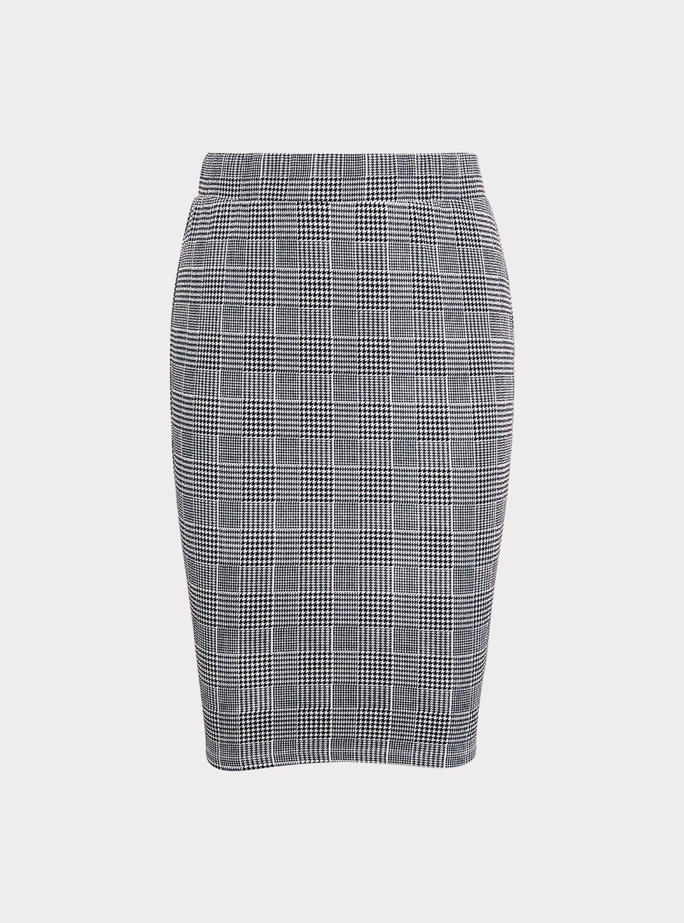 Plus Size - Black Plaid Houndstooth Textured Pencil Skirt - Torrid