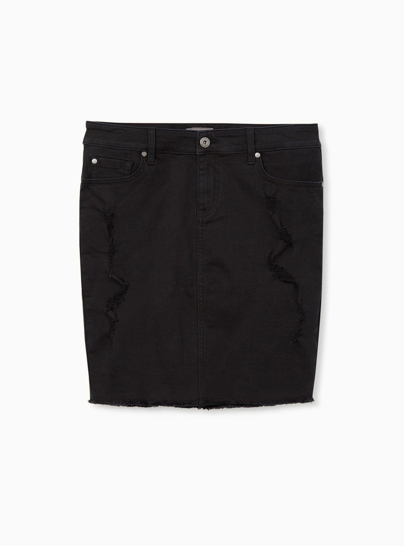 Shops black ripped denim skirt plus size