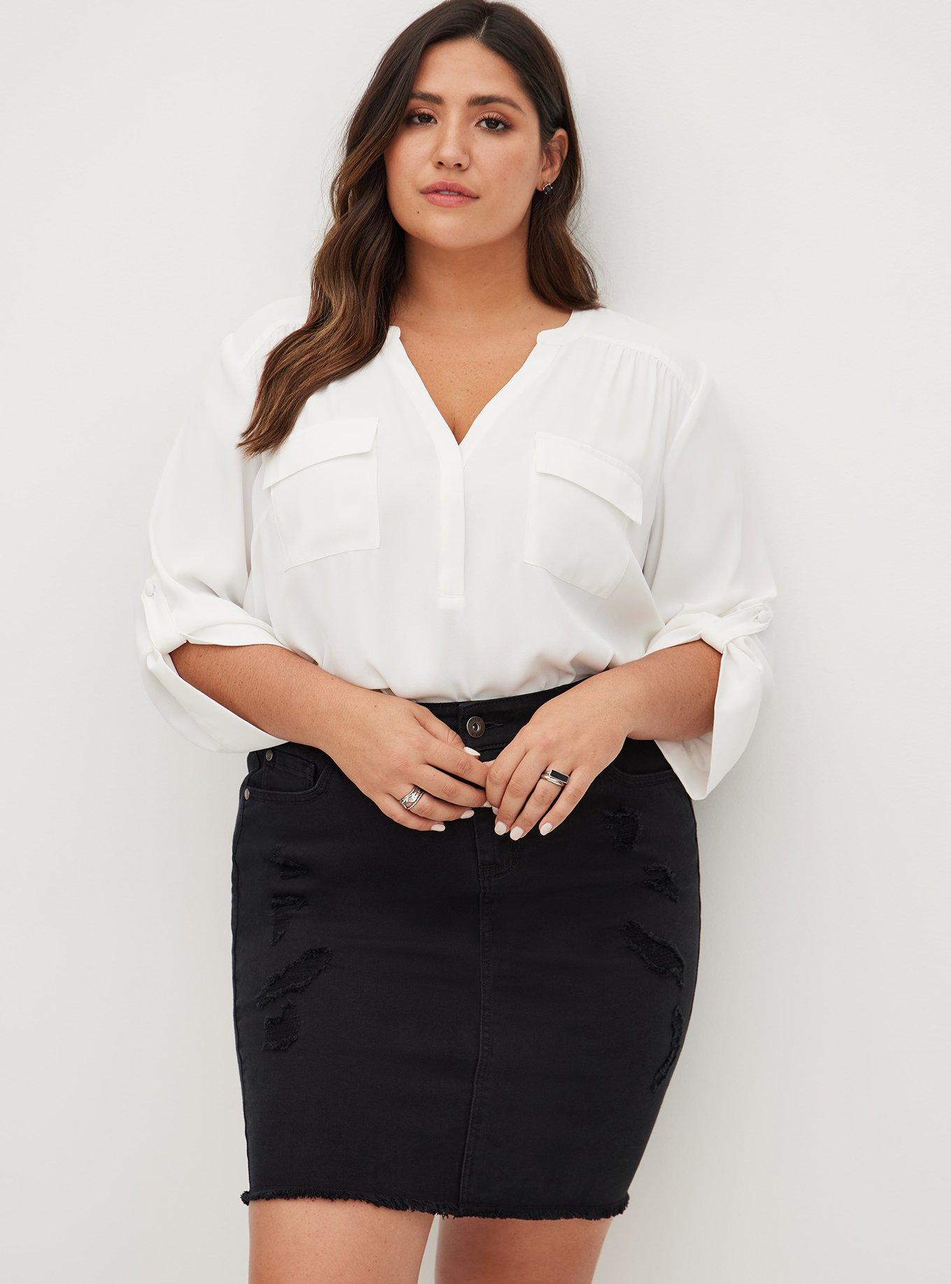 Plus Size - Black Ponte & Faux Leather Pencil Skirt - Torrid