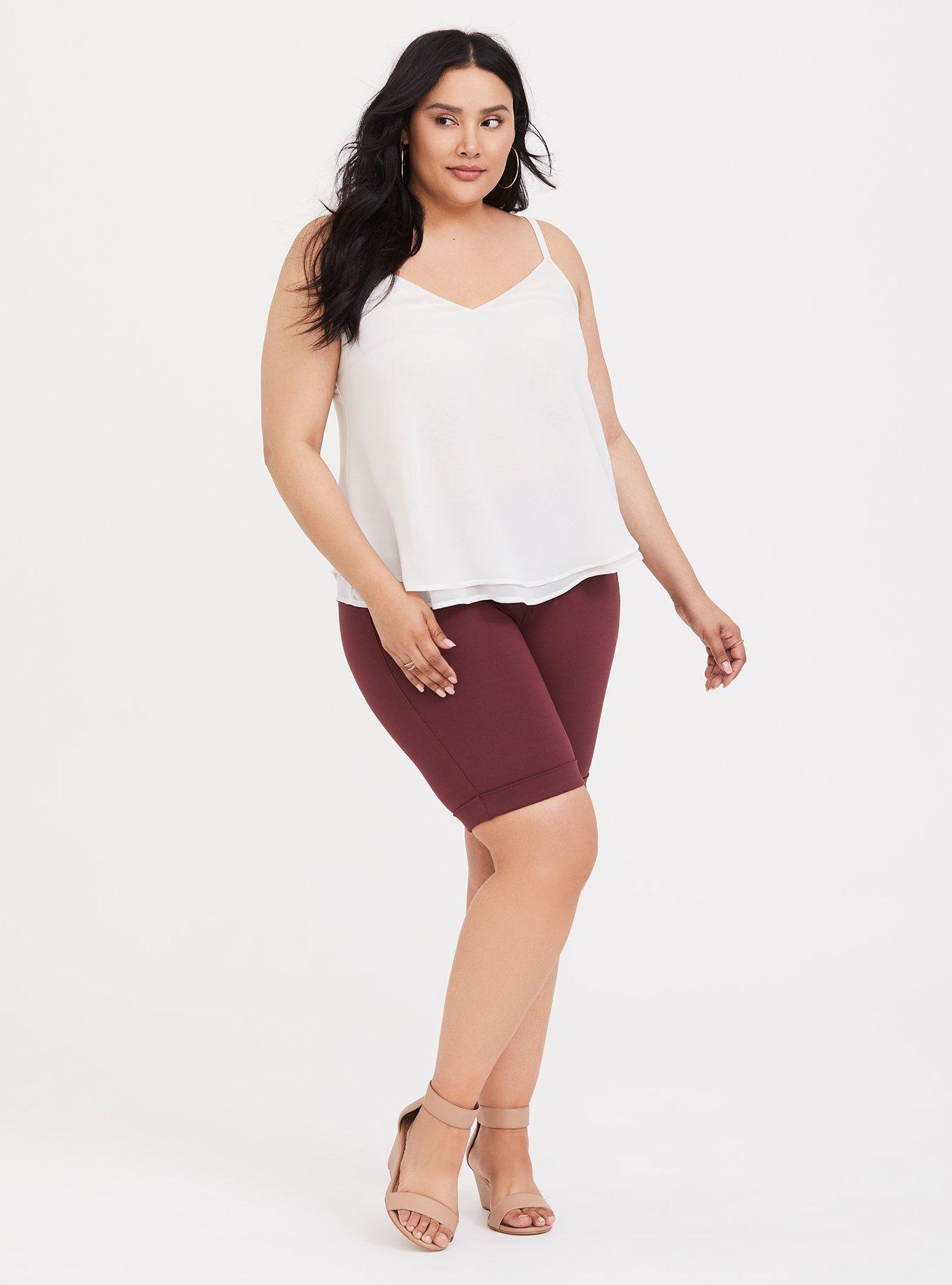 Plus Size Studio Signature Ponte Stretch Cuffed Bermuda Short - Burgundy Red, RED, alternate