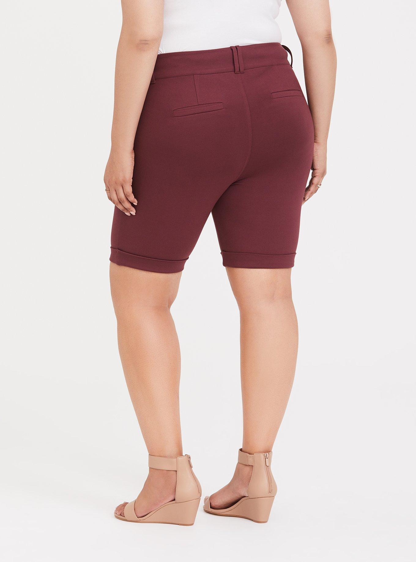 Plus Size Studio Signature Ponte Stretch Cuffed Bermuda Short - Burgundy Red, RED, alternate