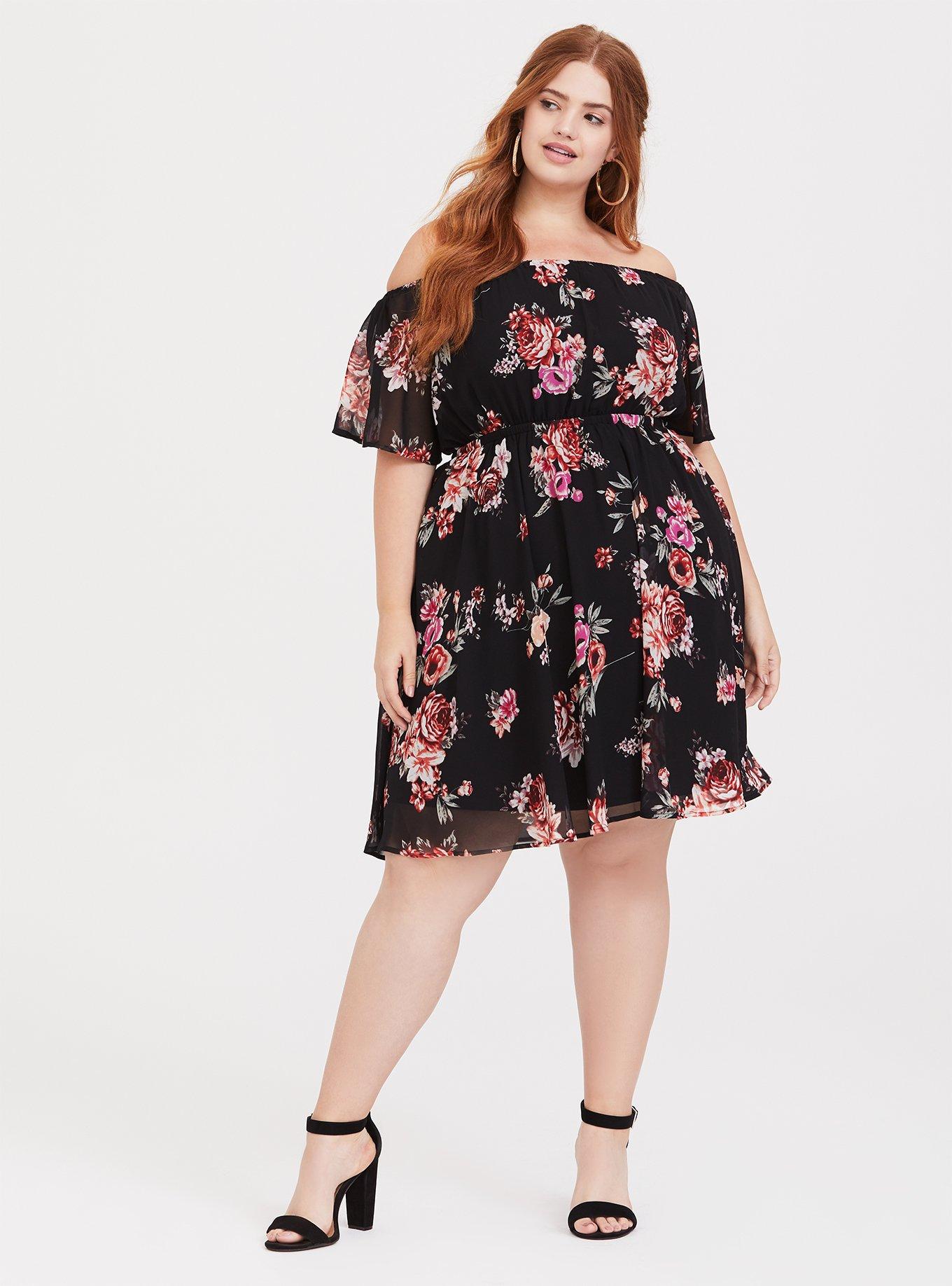 Plus Size - Mini Chiffon Off-Shoulder Skater Dress - Torrid