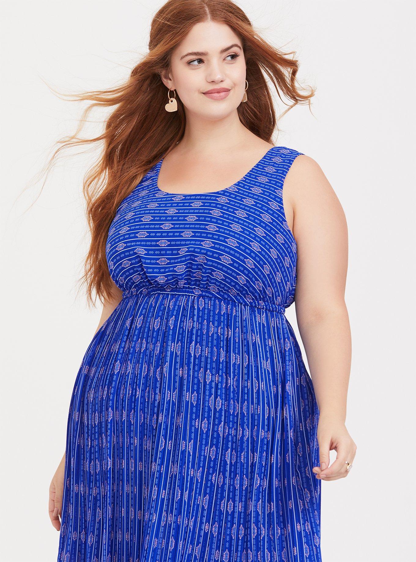 Electric Blue Medallion Chiffon Pleated Midi Dress, LINED SHAPES, alternate