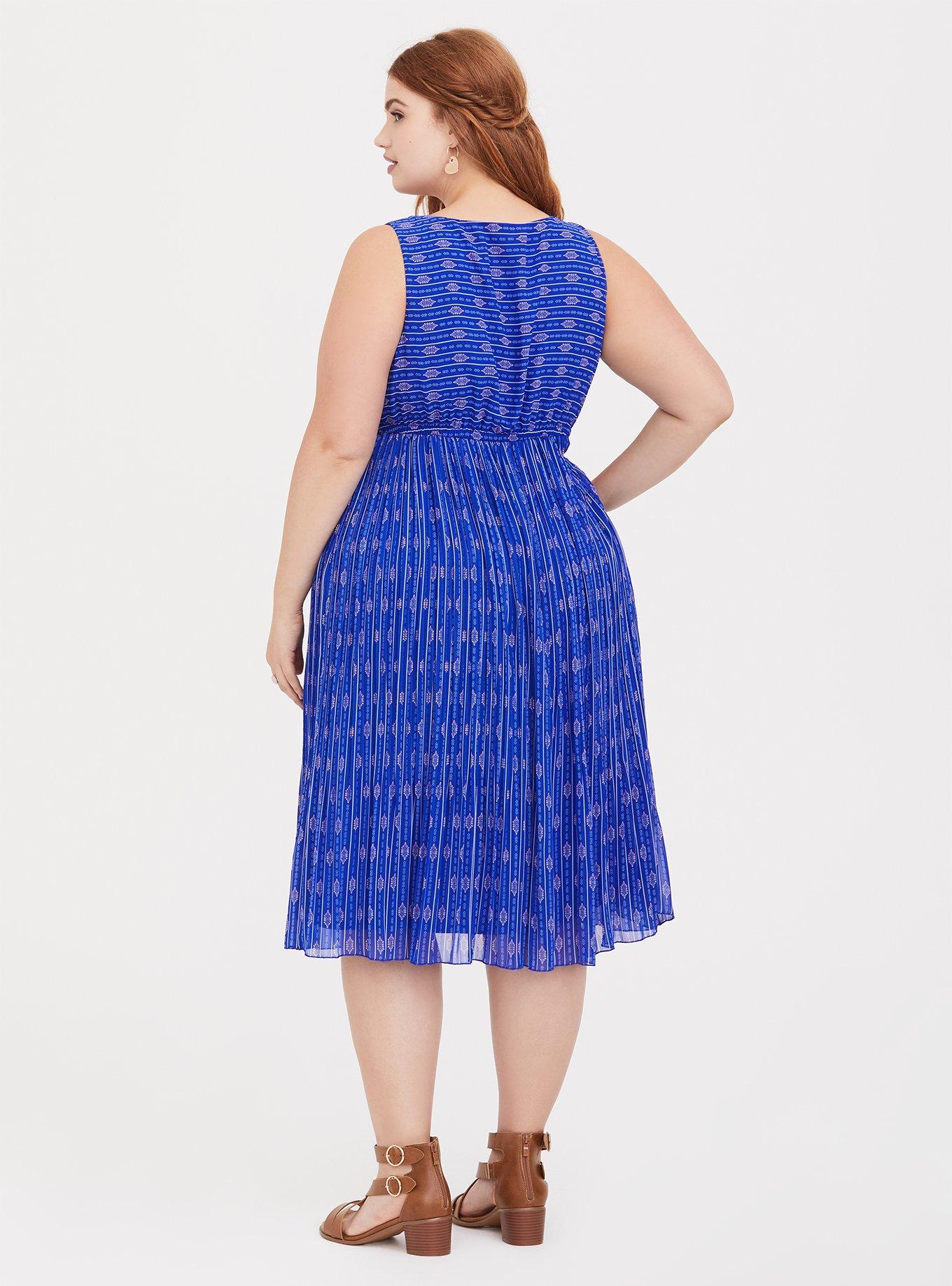 Electric Blue Medallion Chiffon Pleated Midi Dress, LINED SHAPES, alternate