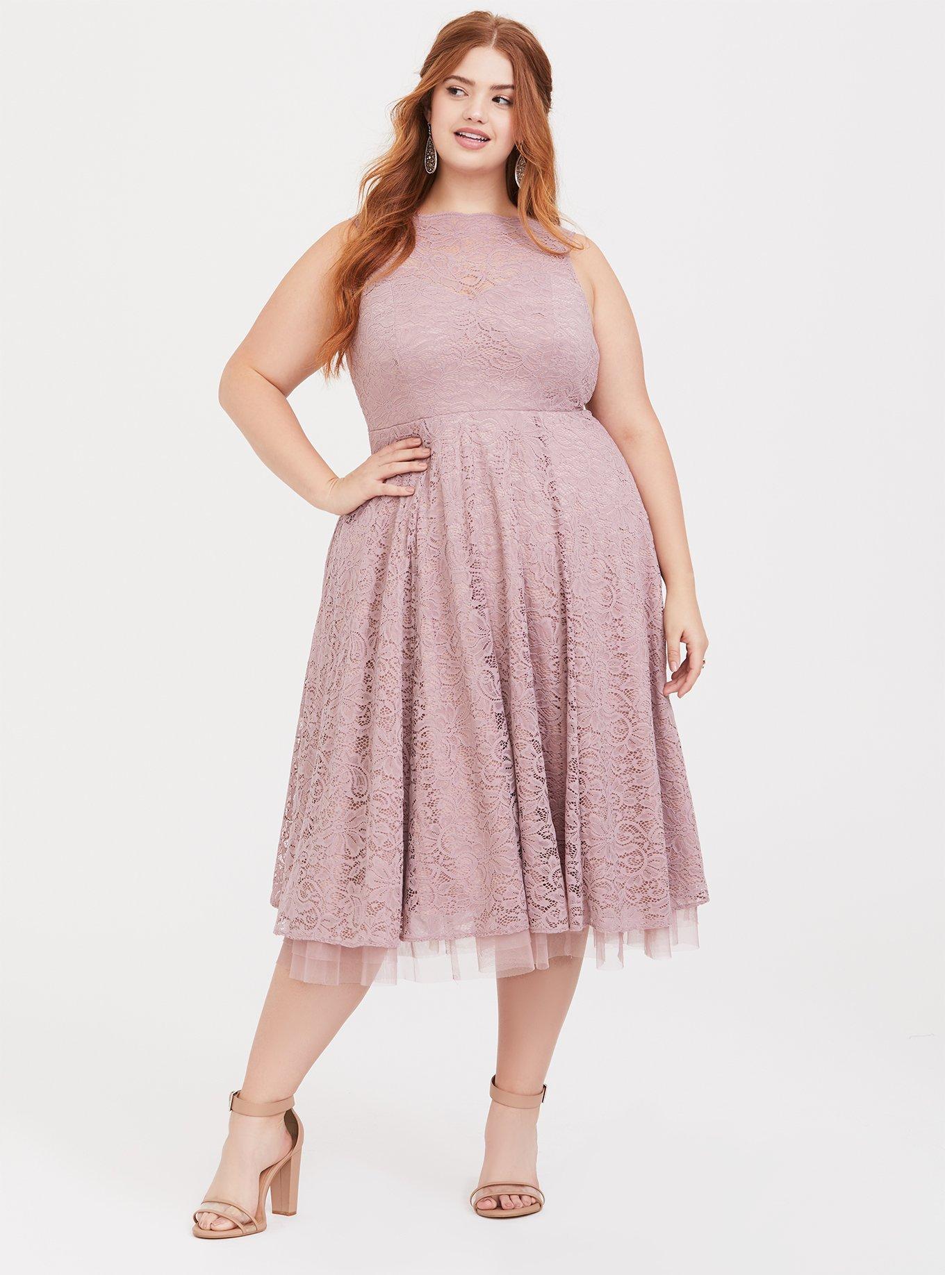 Plus Size - Special Occasion Mauve Pink Lace Midi Dress - Torrid