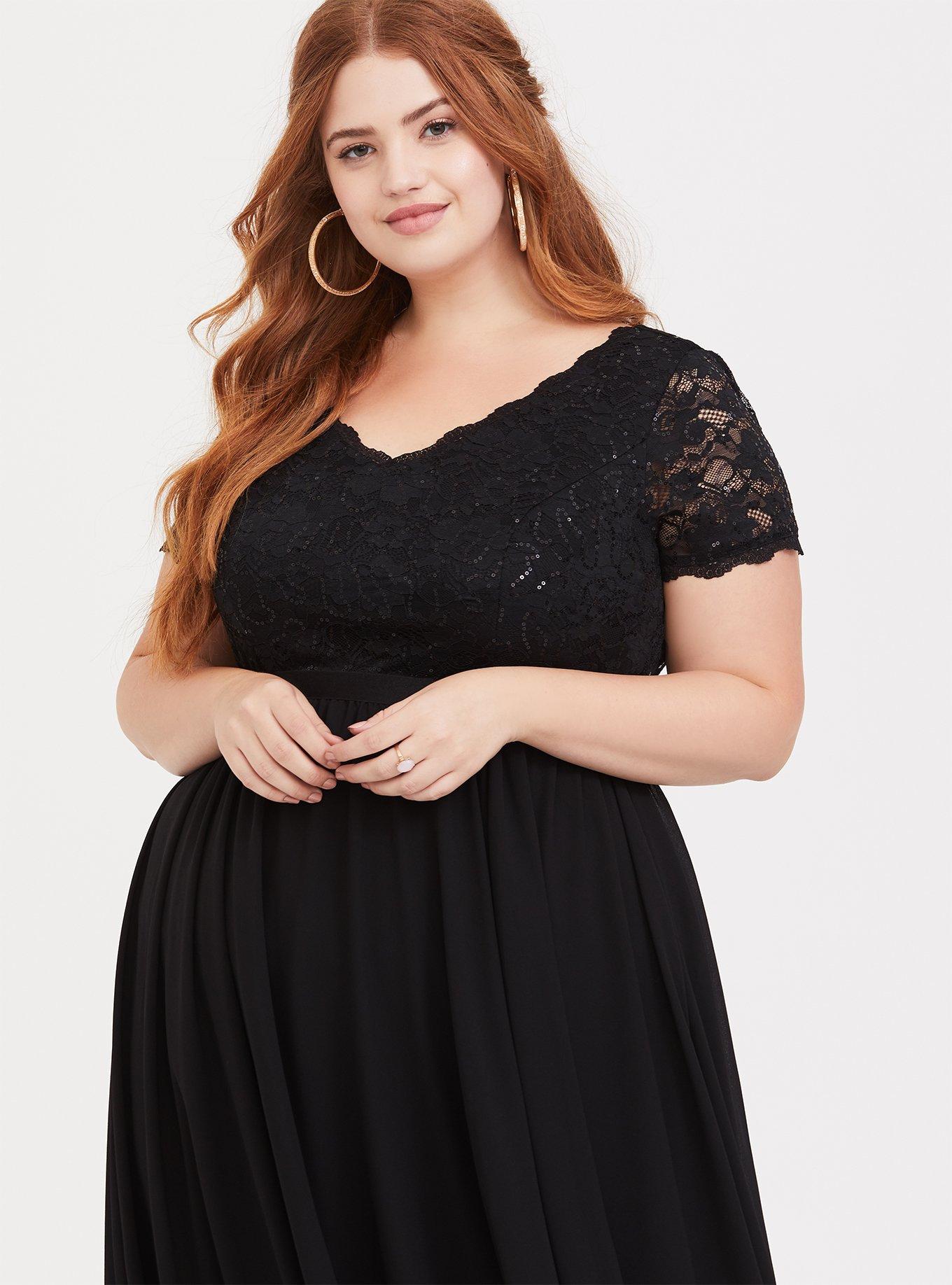 Plus Size - Black Sequin & Lace Chiffon Midi Dress - Torrid