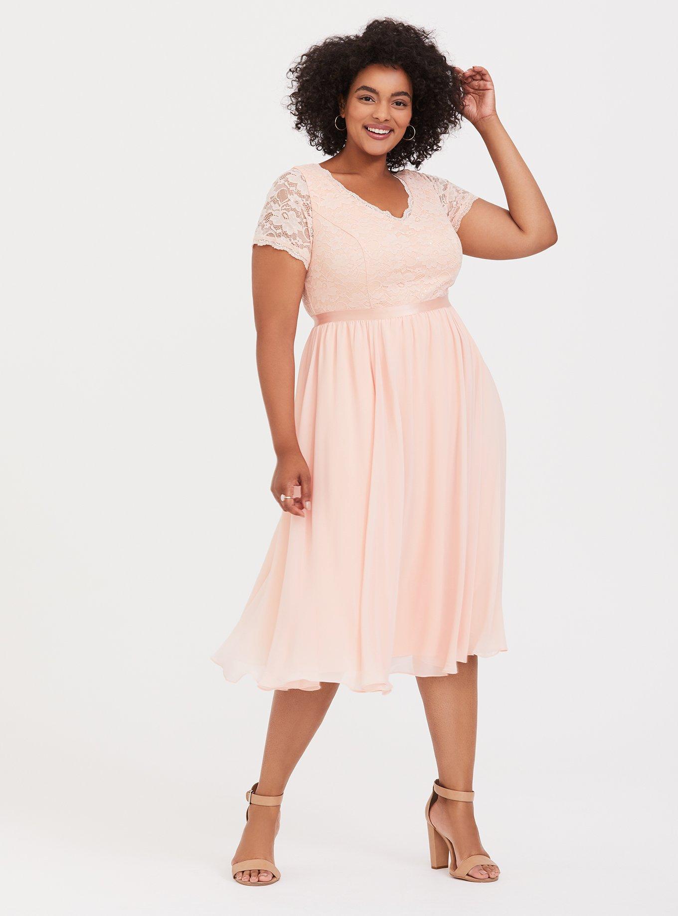 knee length dresses for ladies Short Sleeve Lace Trim A-Line Dress by Badgley Mischka main image 0