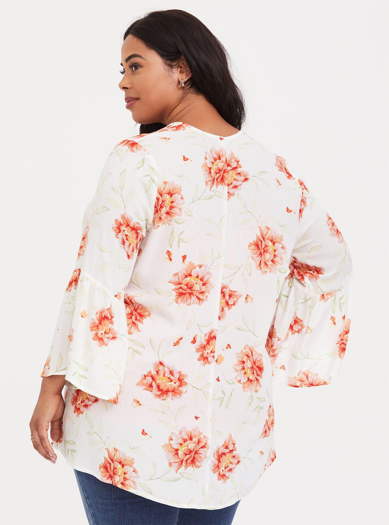Ivory & Orange Floral Chiffon Kimono, NONEC, alternate