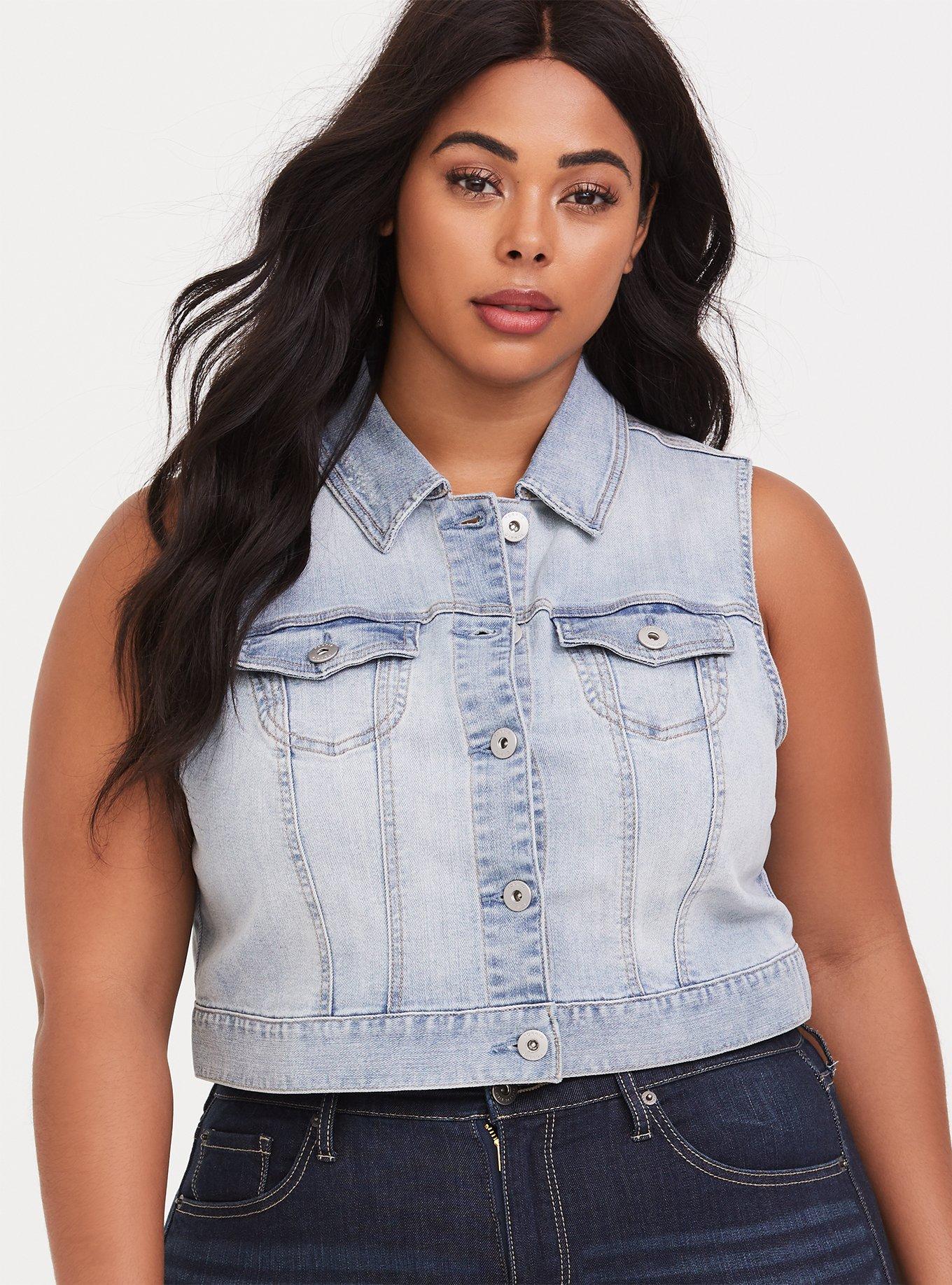 plus size sleeveless denim jacket