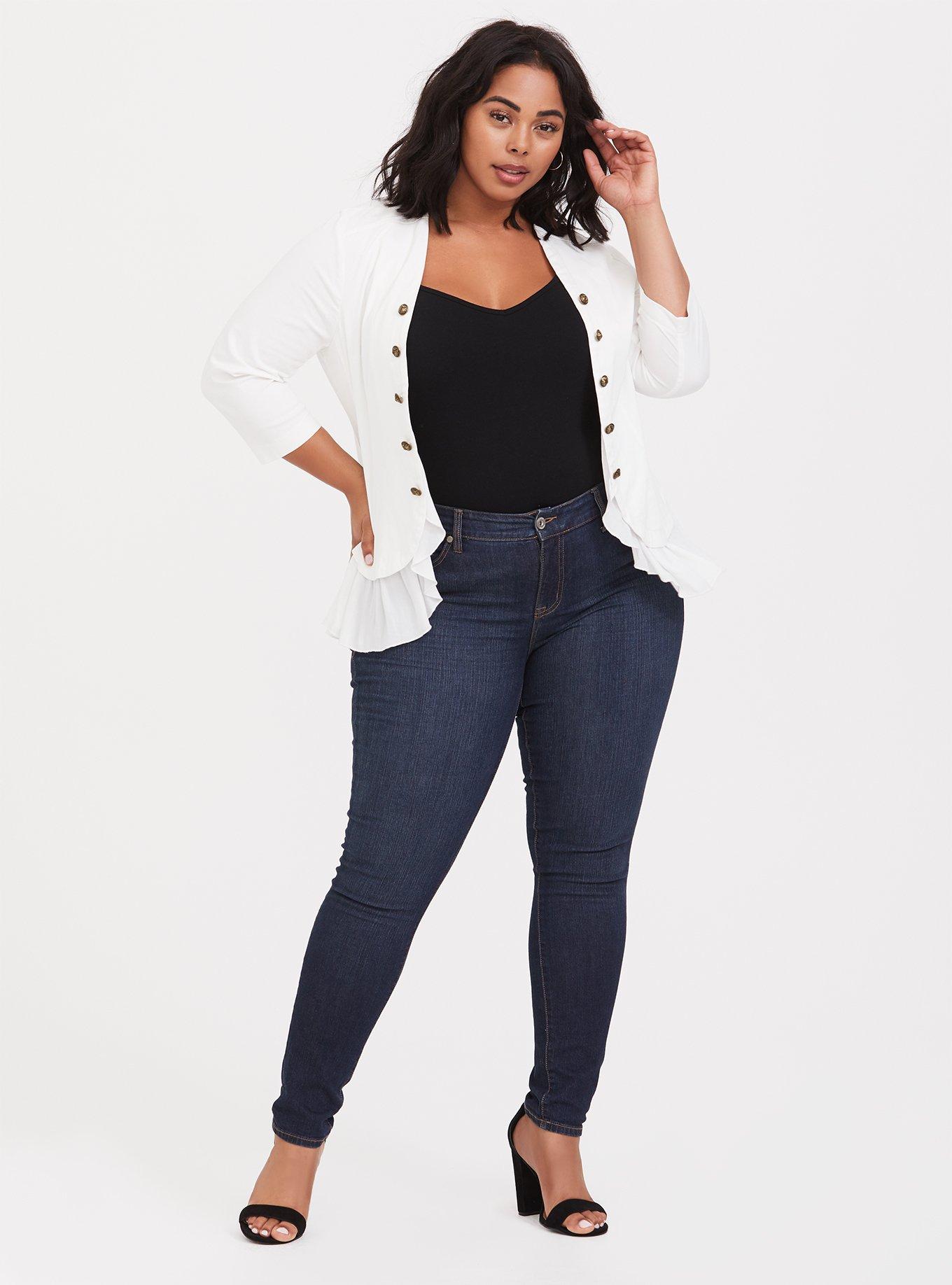 Plus Size Off White Twill Peplum Military Jacket, CLOUD DANCER, alternate