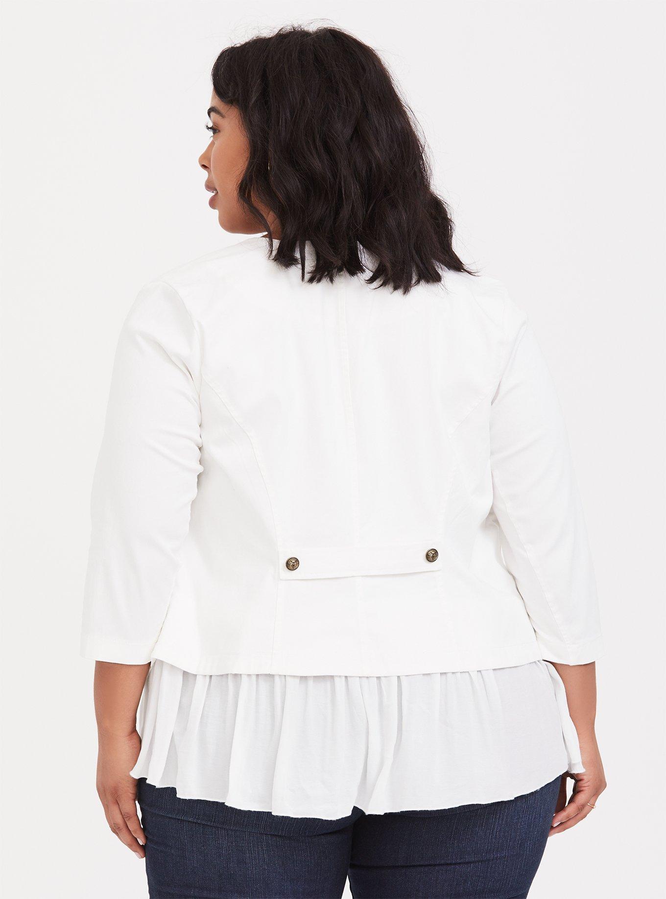 Plus Size Off White Twill Peplum Military Jacket, CLOUD DANCER, alternate