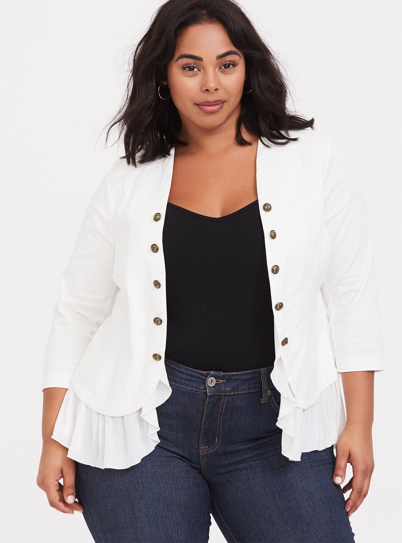 Plus Size Off White Twill Peplum Military Jacket Torrid