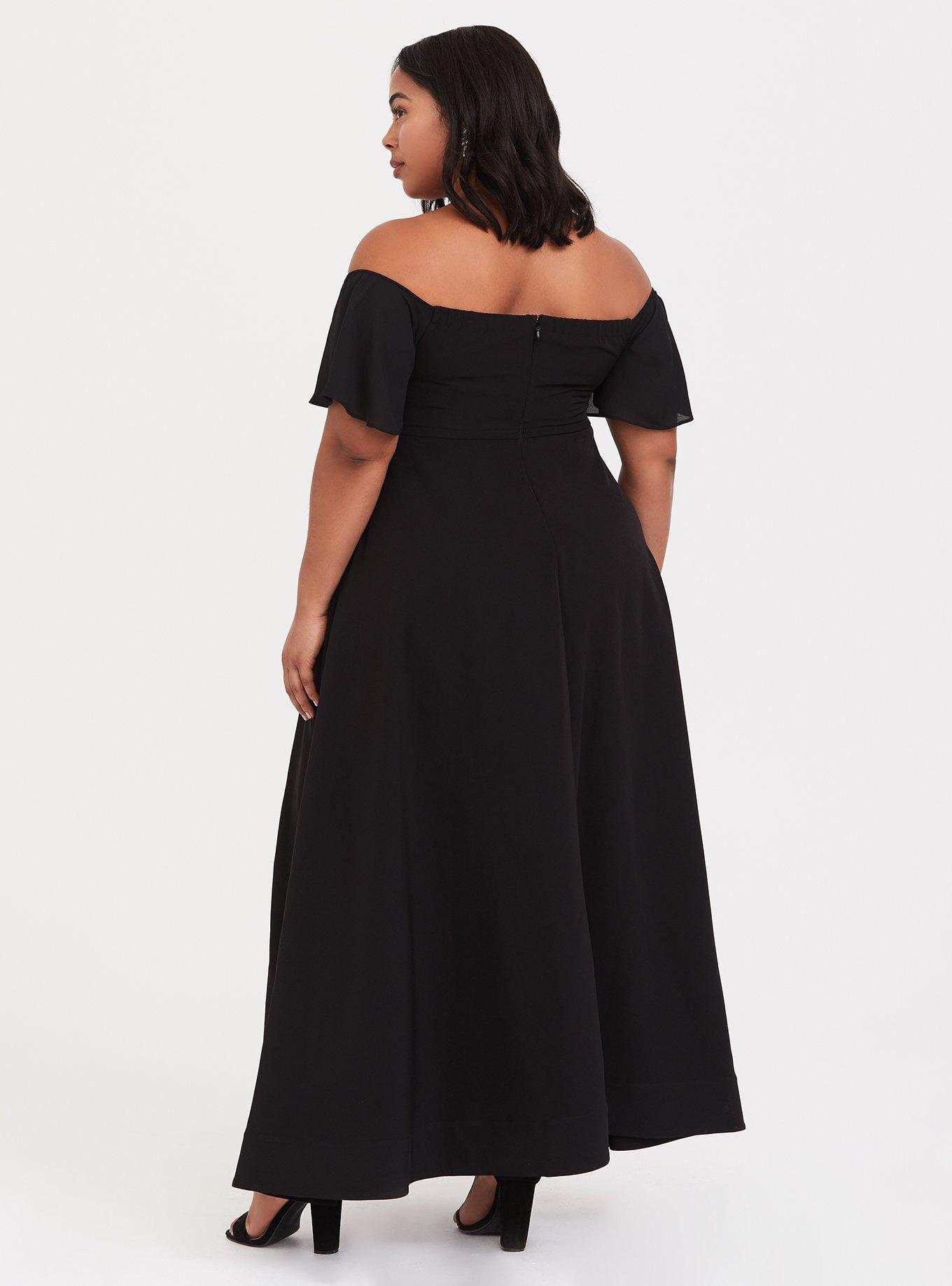 Plus Size - Special Occasion Black Satin Off Shoulder Gown - Torrid