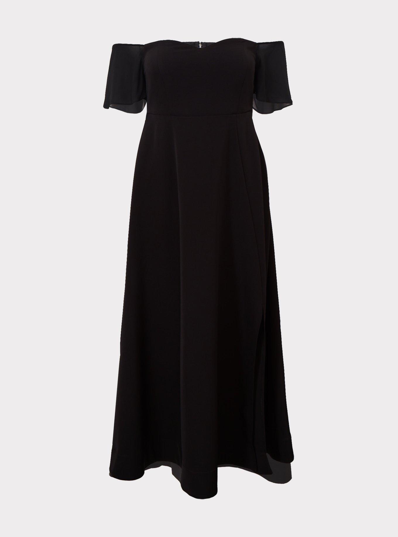 Special Occasion Black Satin Off Shoulder Gown, , hi-res