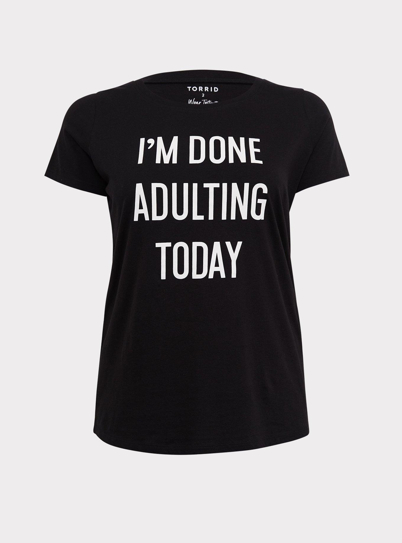 Plus Size Done Adulting Black Slim Fit Crew Tee, , hi-res
