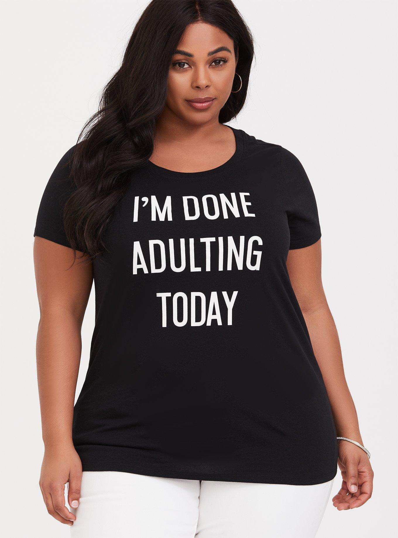 Plus Size Done Adulting Black Slim Fit Crew Tee, , hi-res