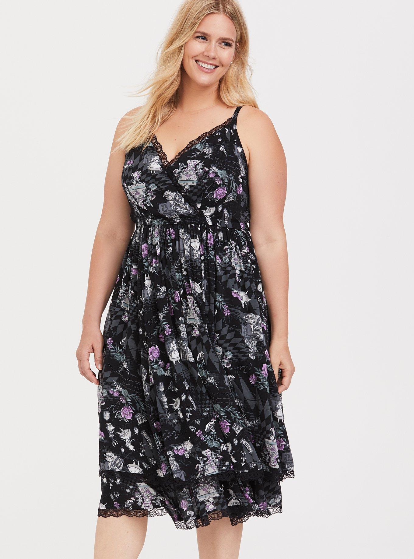 Plus Size - Her Universe Disney Alice in Wonderland Toile Black Midi Dress  - Torrid