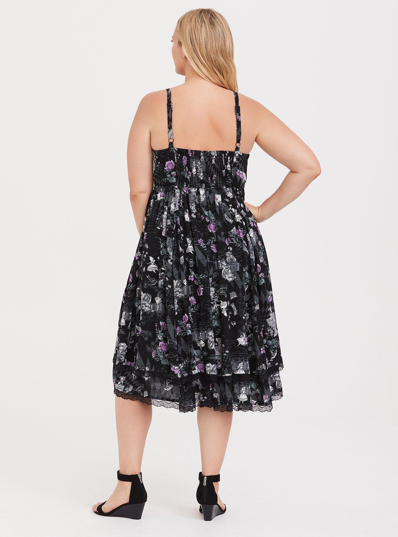 Her Universe Disney Alice in Wonderland Toile Black Midi Dress, MULTI, alternate