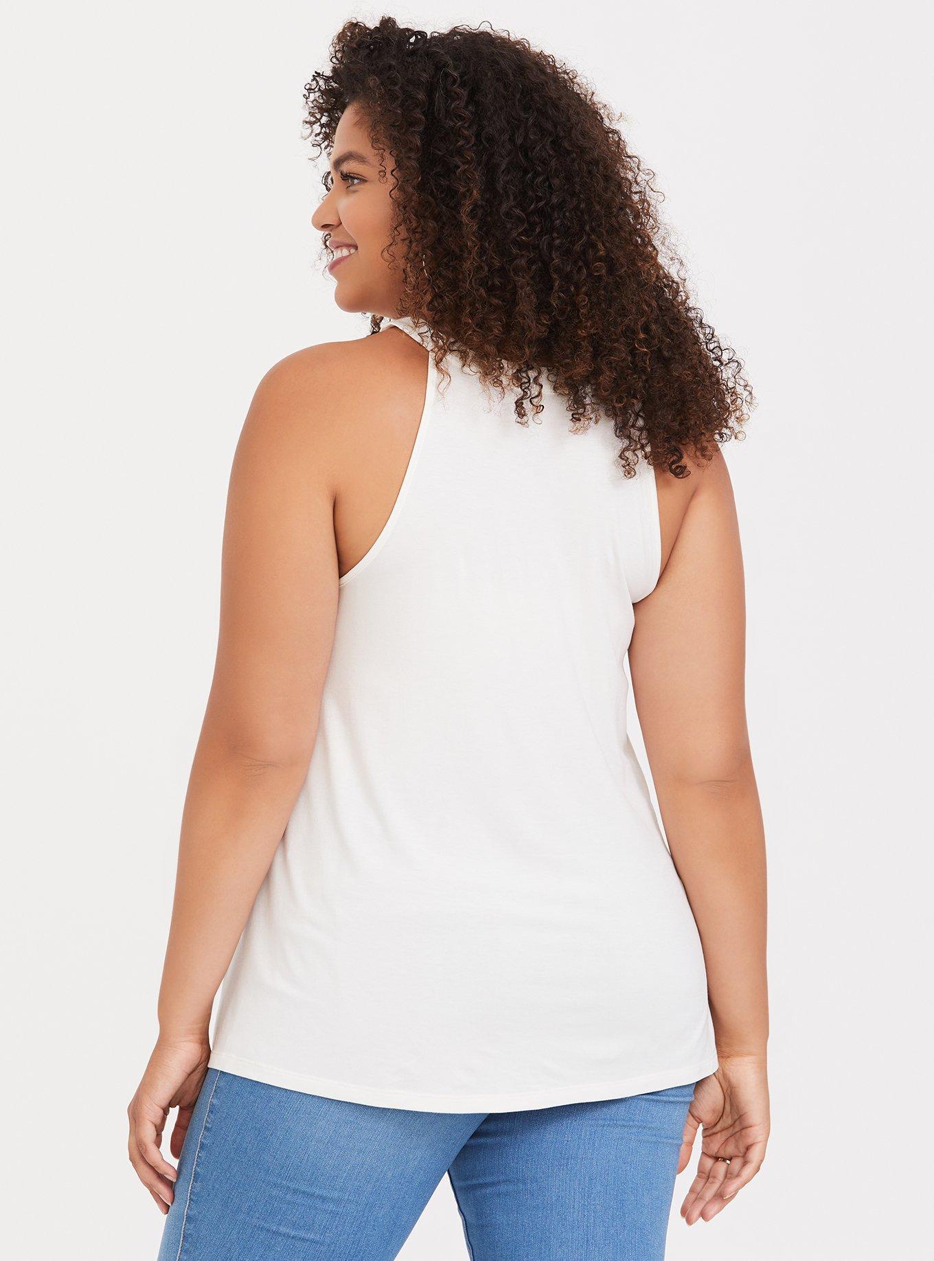 Super Soft White Floral Embroidered Goddess Tank, WHITE, alternate