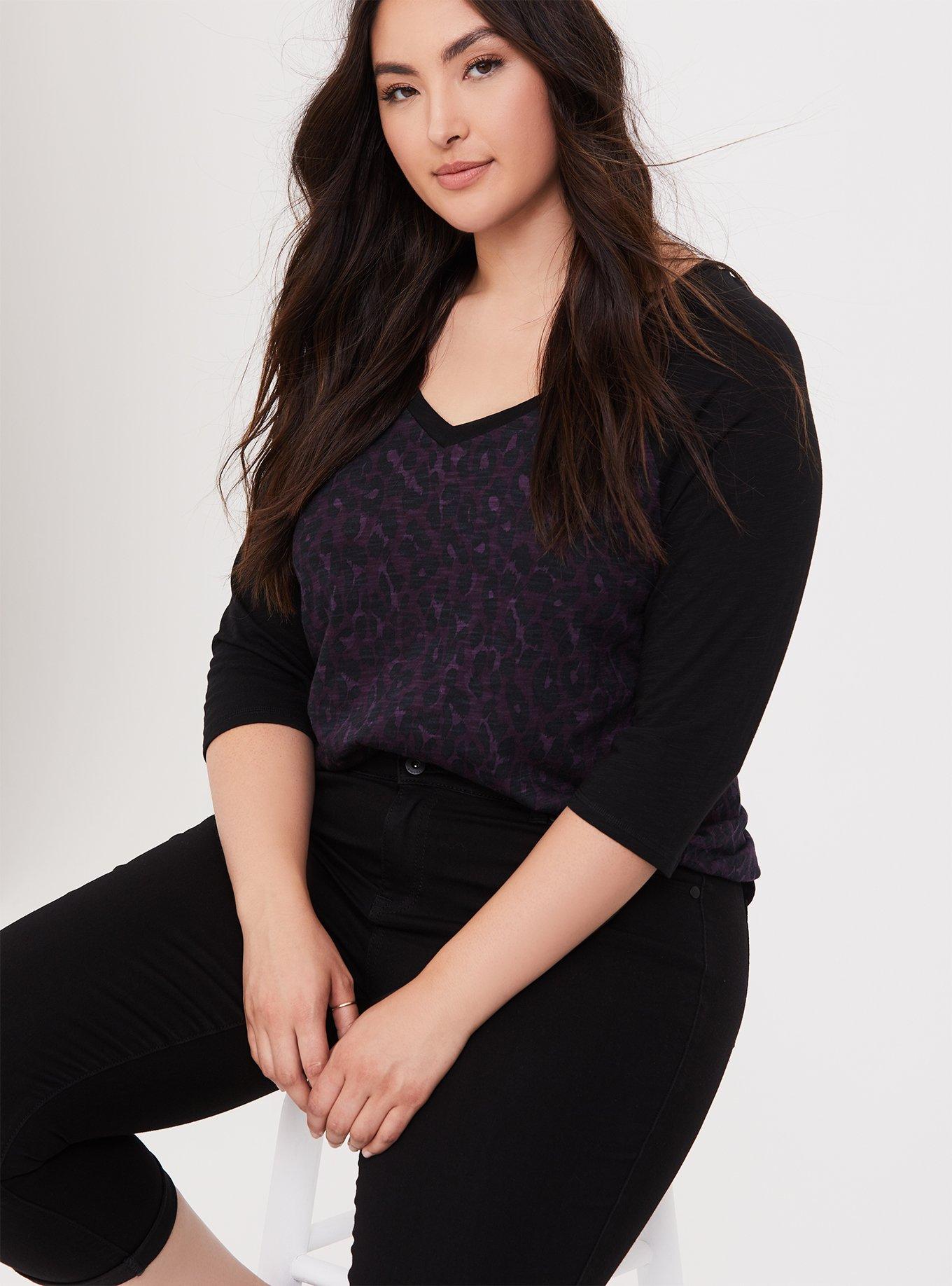 Purple Leopard Classic Fit Raglan Tee, DEEP BLACK, alternate