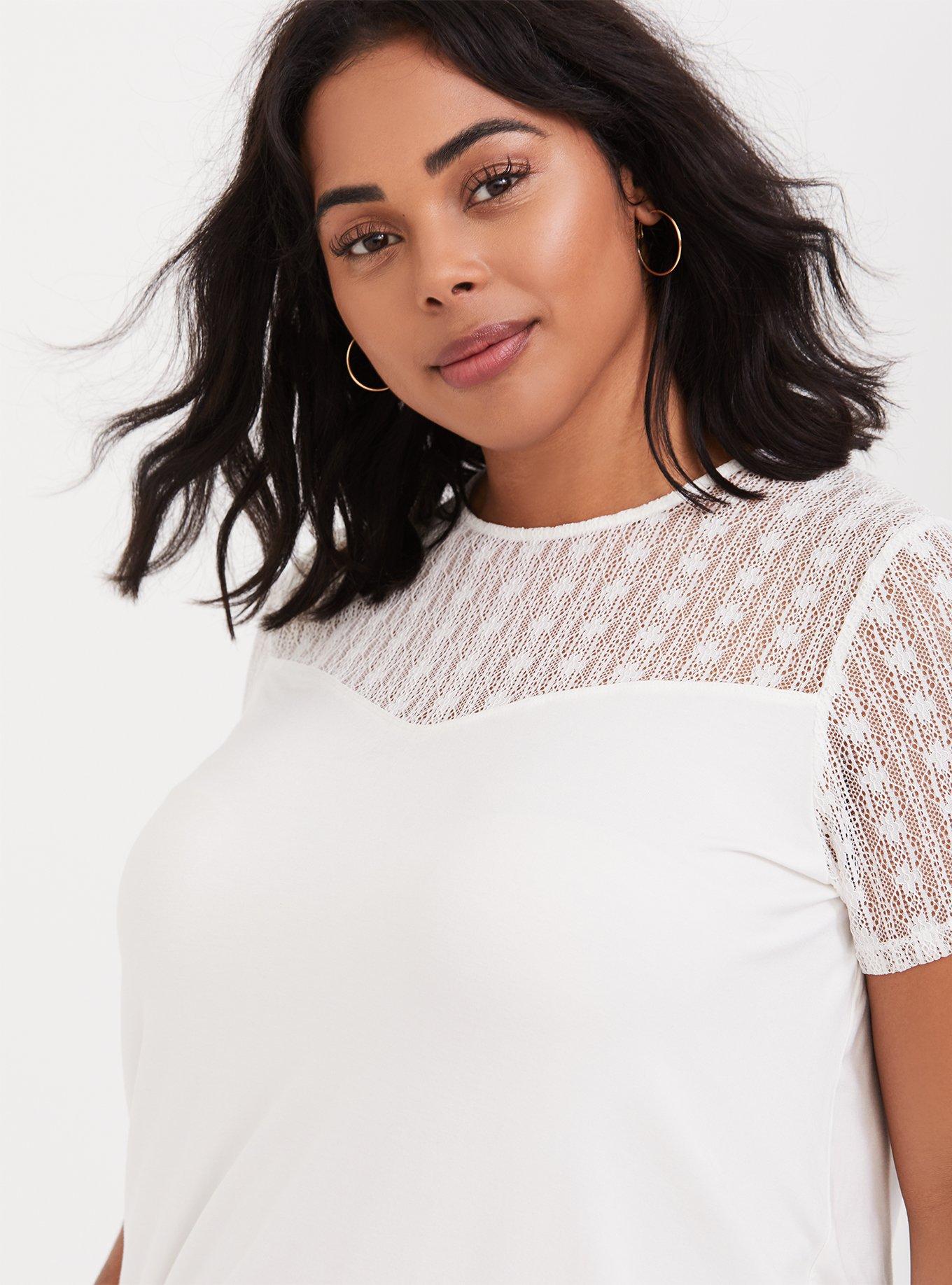 Super Soft Lace Yoke Tee, IVORY, alternate