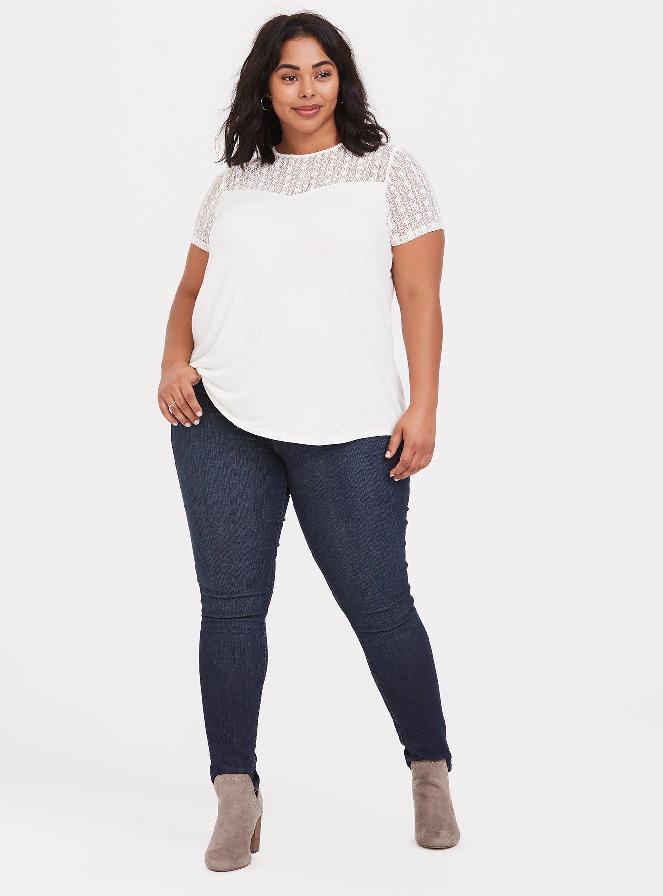Super Soft Lace Yoke Tee, IVORY, alternate