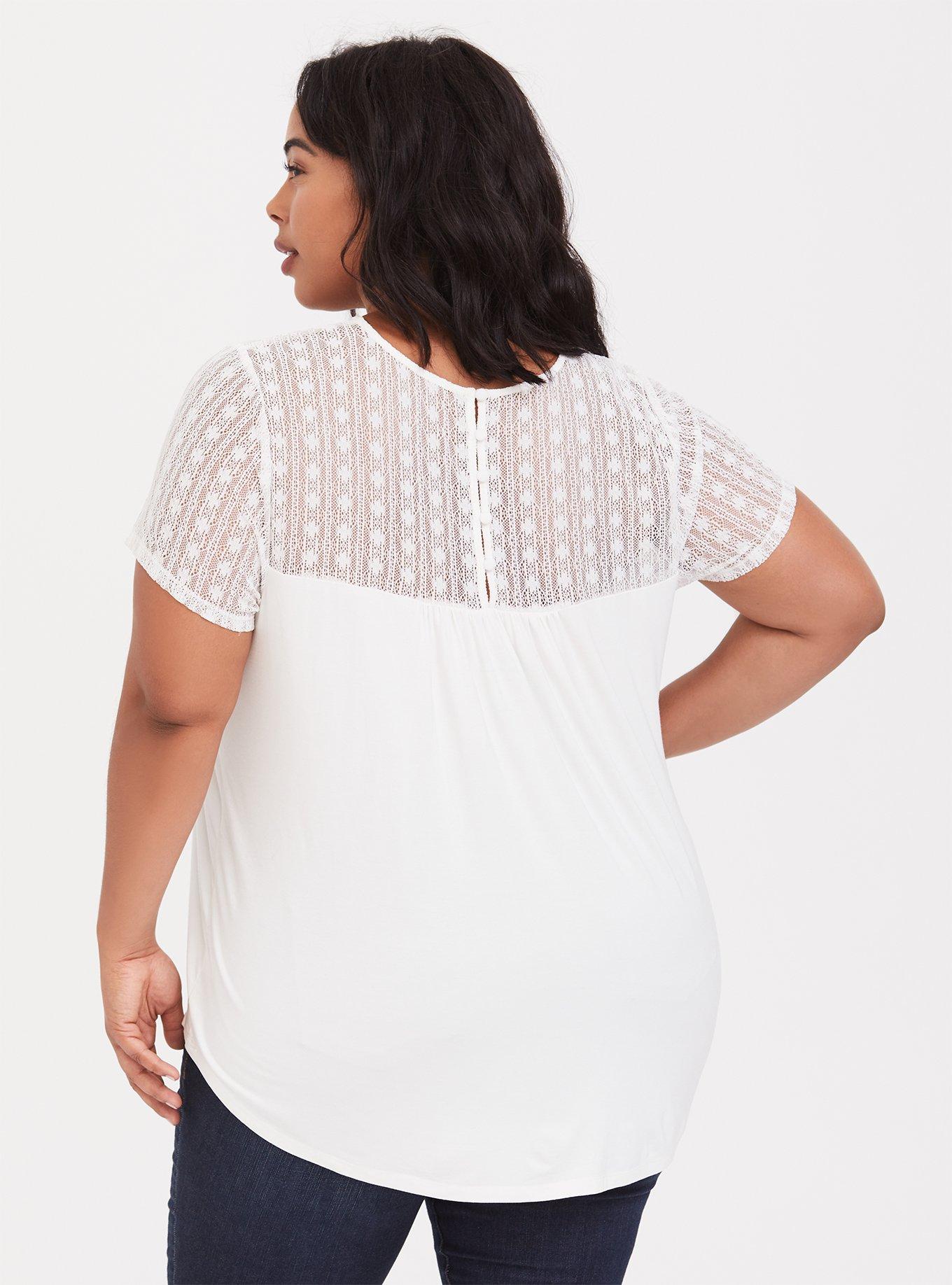 Super Soft Lace Yoke Tee, IVORY, alternate