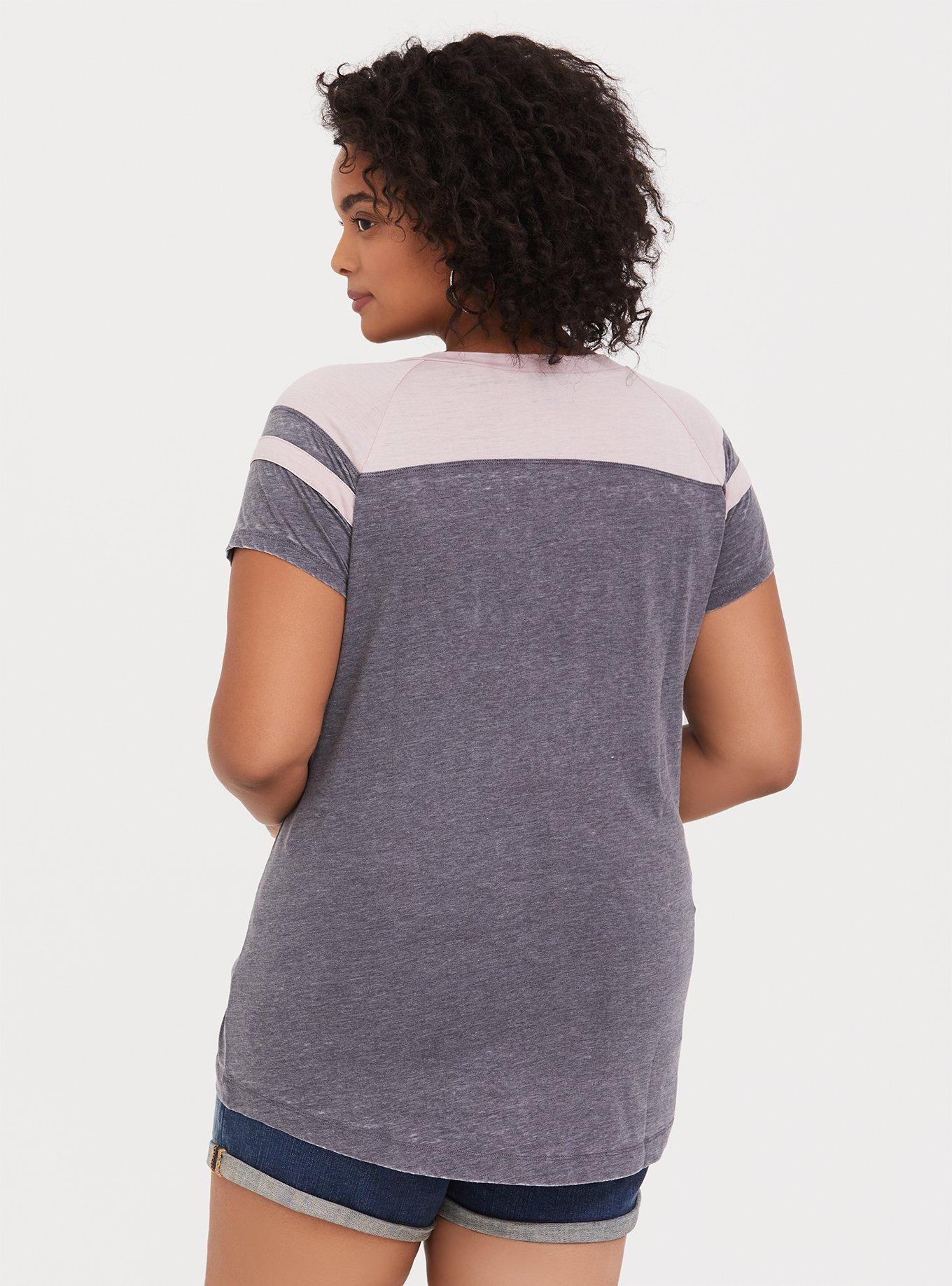 Plus Size Own Kind of Beautiful Grey & Pink Lace-Up Football Tee, MEDIUM HEATHER GREY, alternate