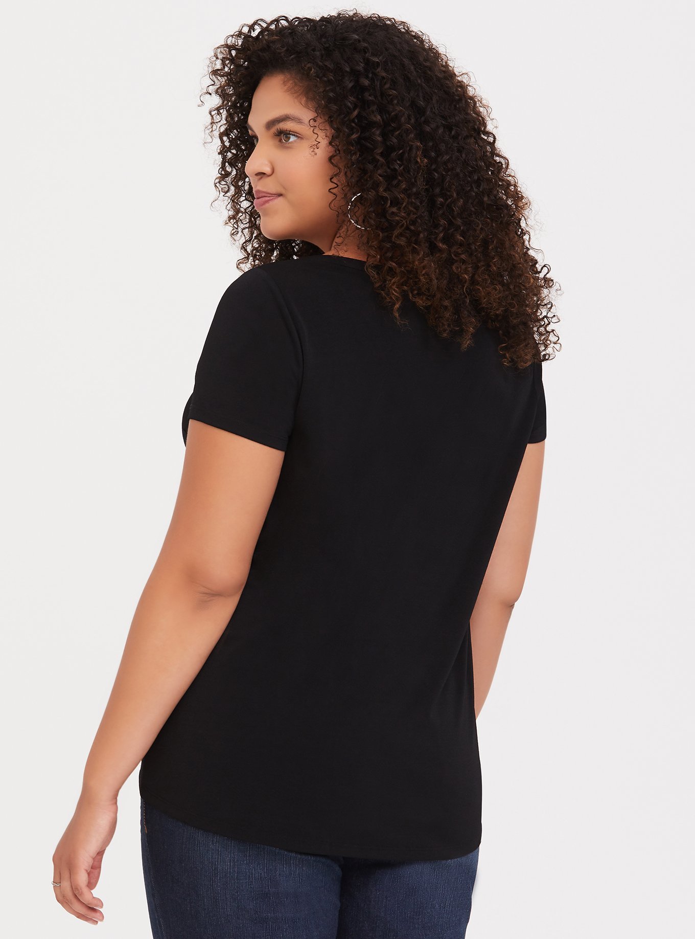 Studio Knit Button-Front V-Neck Top, DEEP BLACK, alternate