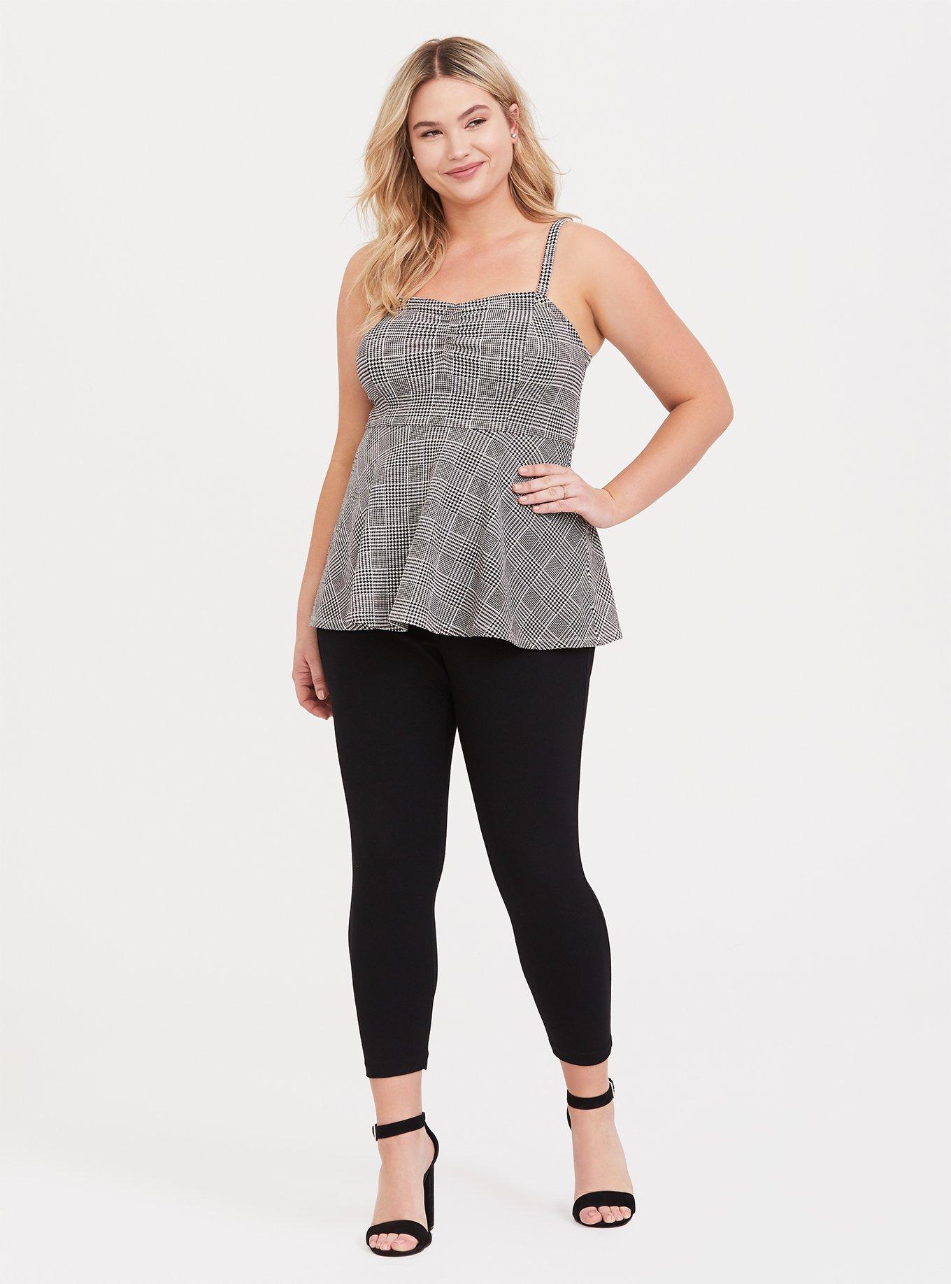 Black & White Plaid Houndstooth Peplum Top, PLAID, alternate
