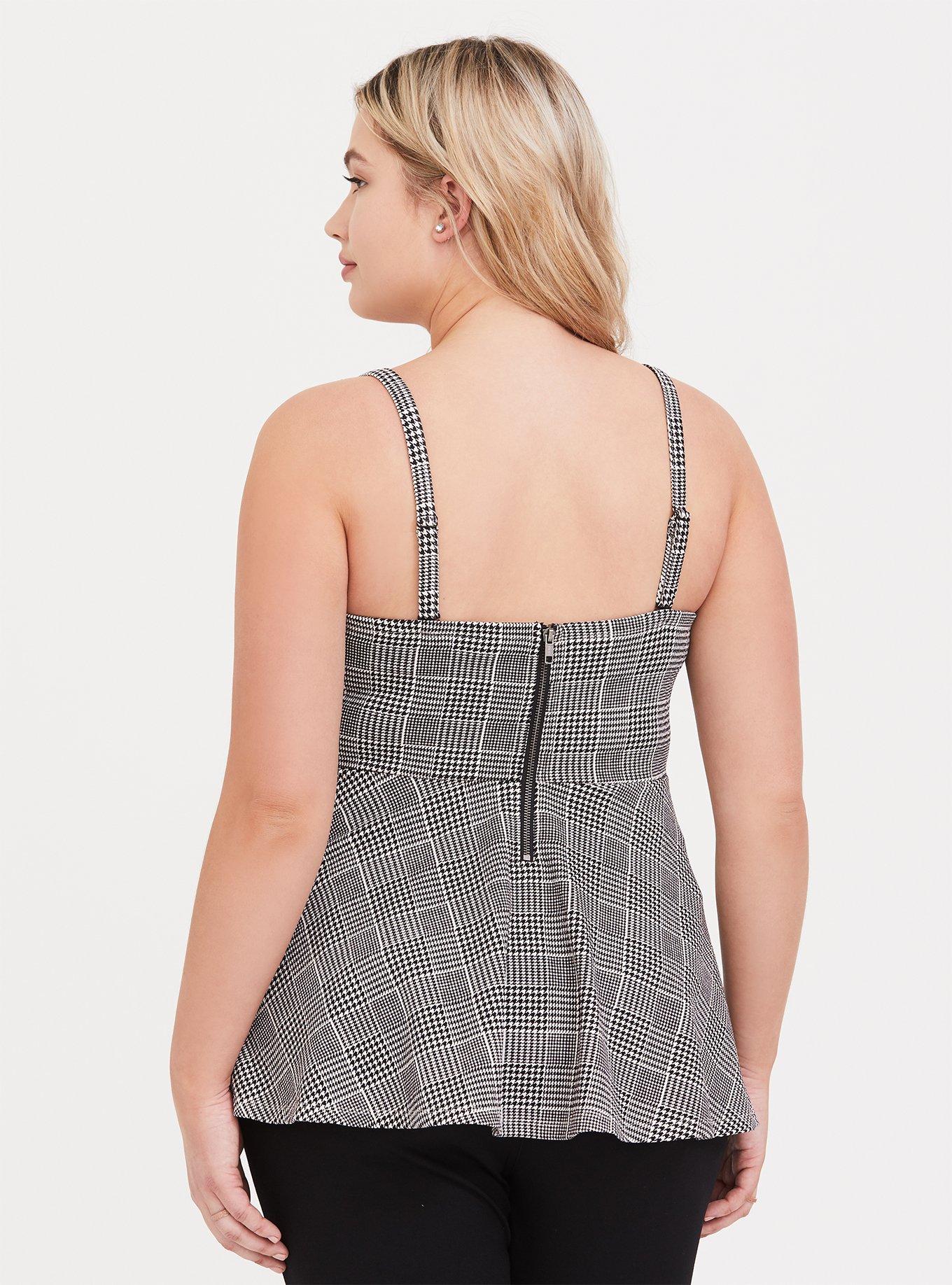 Black & White Plaid Houndstooth Peplum Top, PLAID, alternate