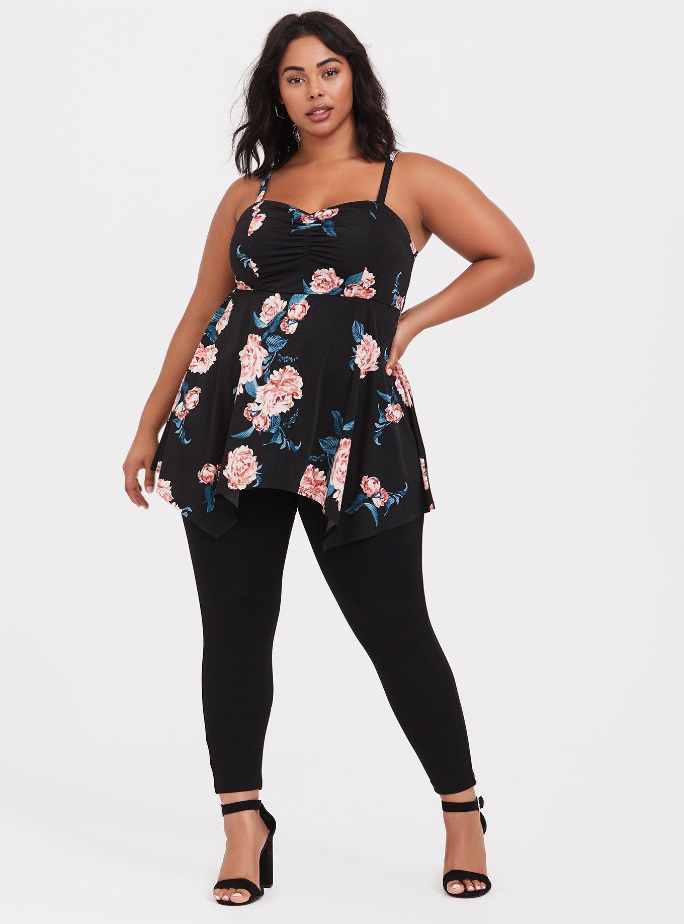 Black Floral Handkerchief Babydoll Tunic Cami, FLORAL BLACK, alternate