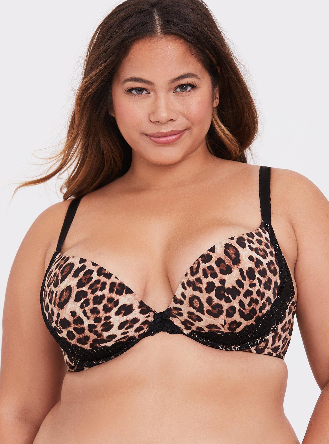 high quality with worldwide shipping 46DDD Torrid White Leopard Neon Yellow  Bra Push Up Plunge Back Smoothing Underwi