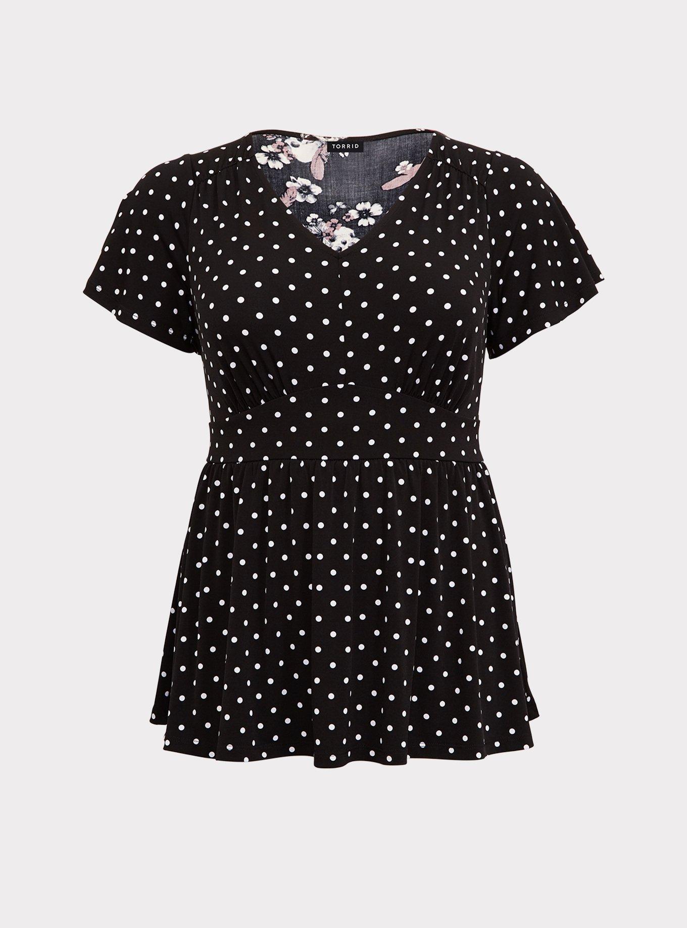 Plus Size Studio Knit V-Neck Babydoll Top, SPOTTY DOTTY, hi-res