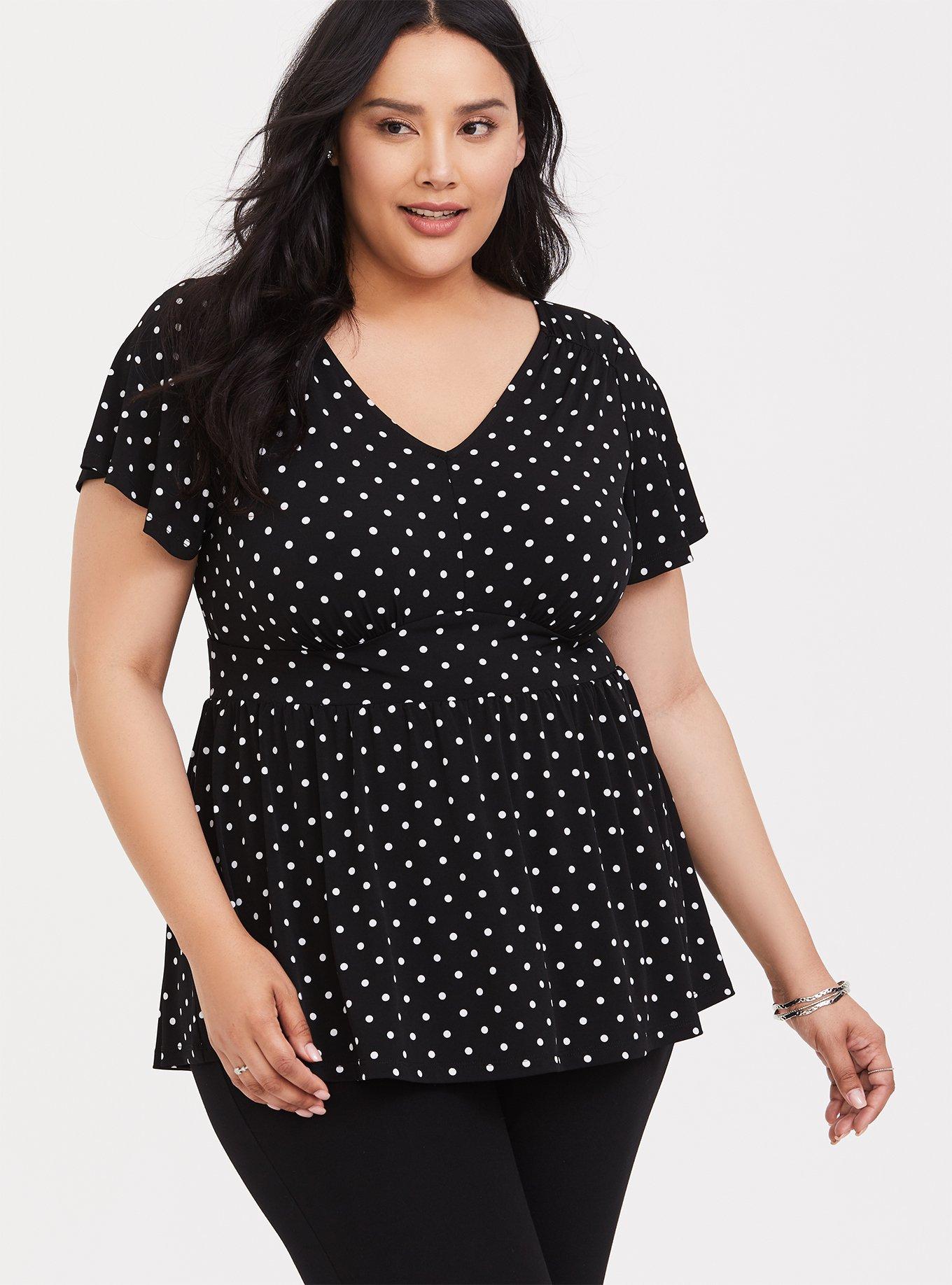 Plus Size Studio Knit V-Neck Babydoll Top, SPOTTY DOTTY, hi-res
