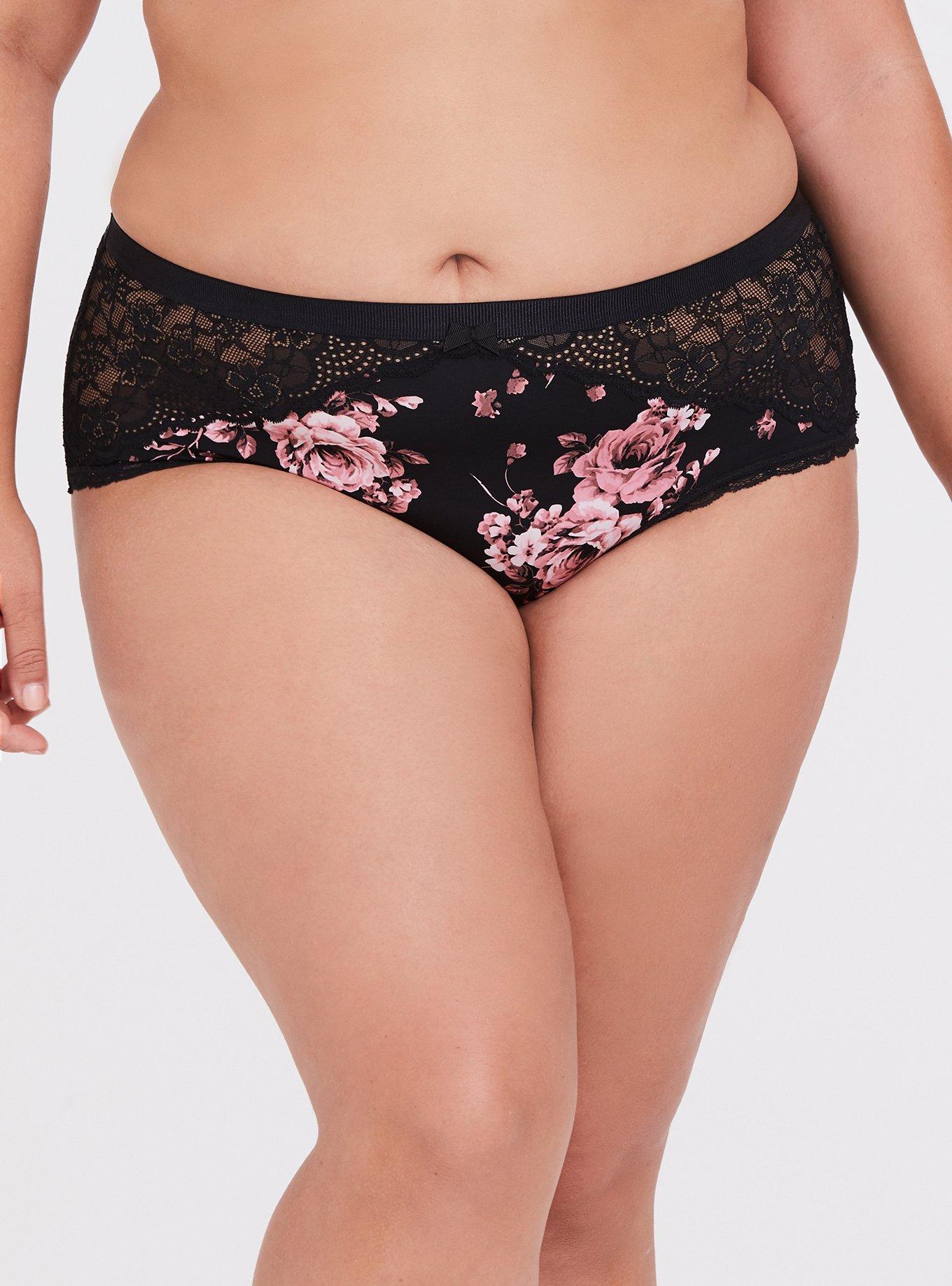 Plus Size - Breast Cancer Awareness - Floral Microfiber & Lace Cheeky Panty  - Torrid