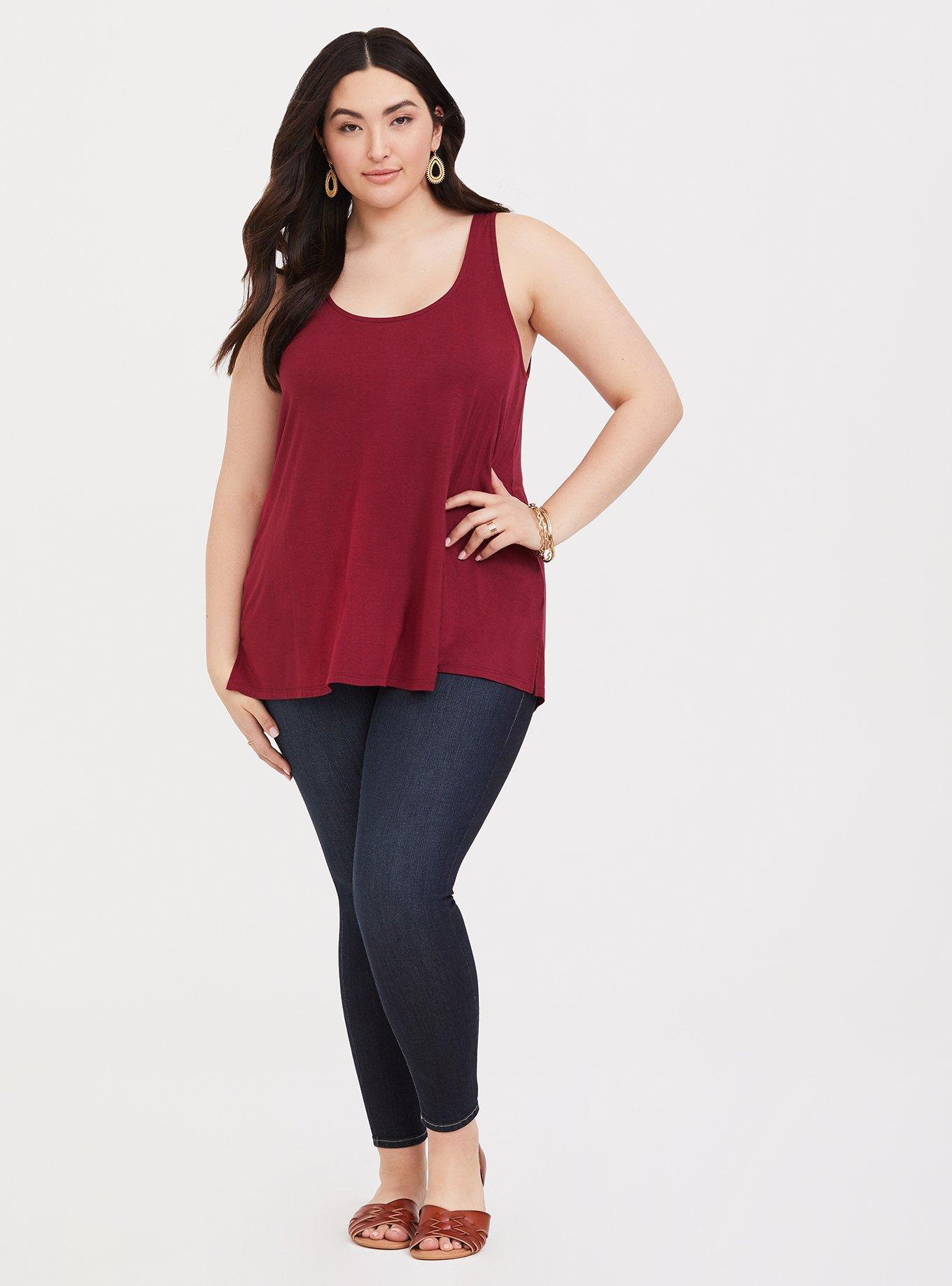 Super Soft Scoop Neck Strappy Back Tank, BURGUNDY, alternate