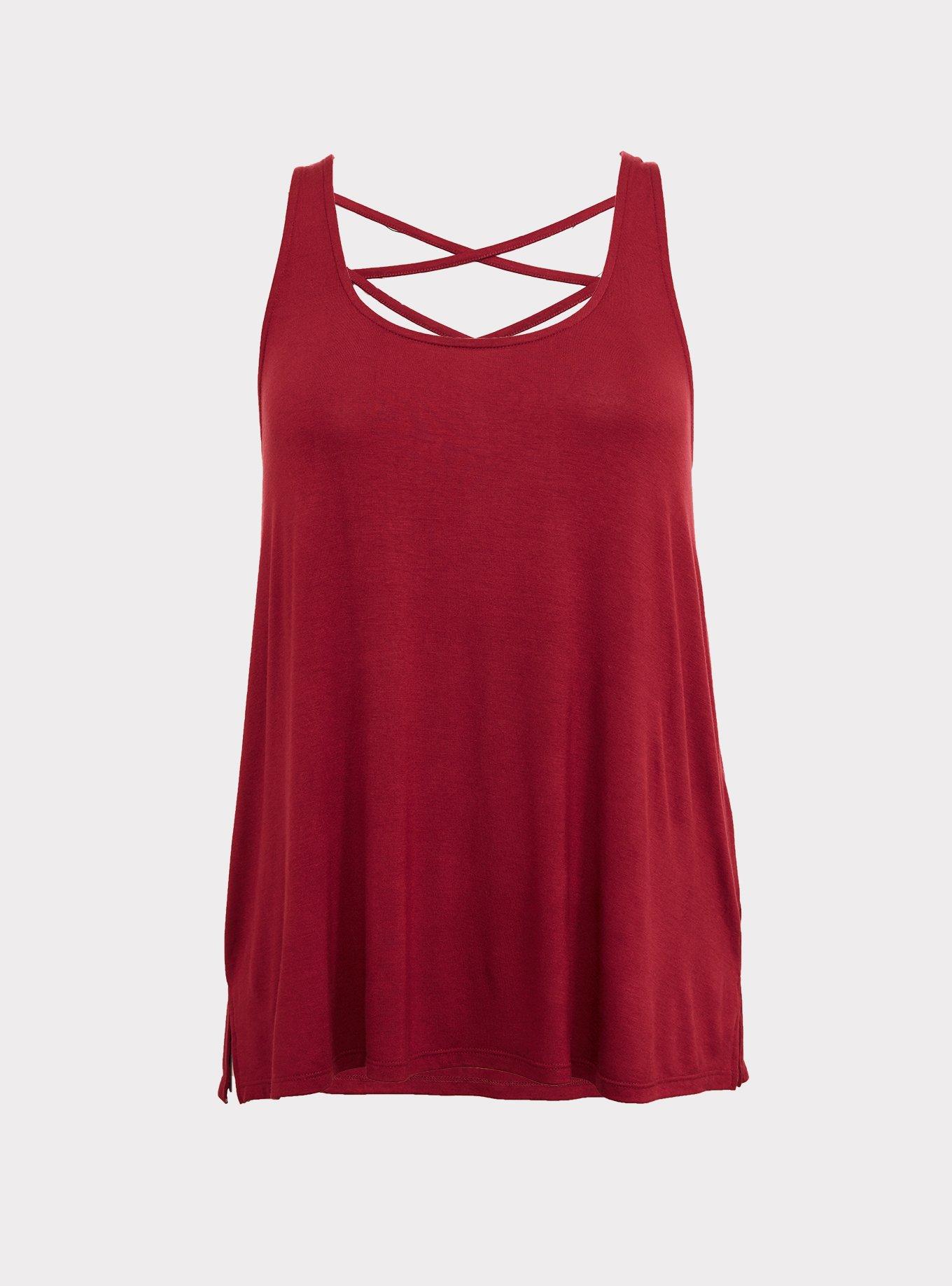 Super Soft Scoop Neck Strappy Back Tank, BURGUNDY, hi-res