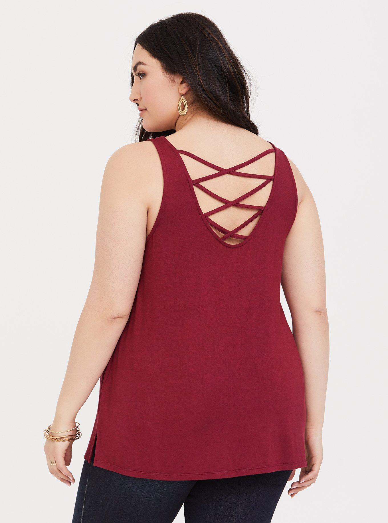 Super Soft Scoop Neck Strappy Back Tank, BURGUNDY, hi-res