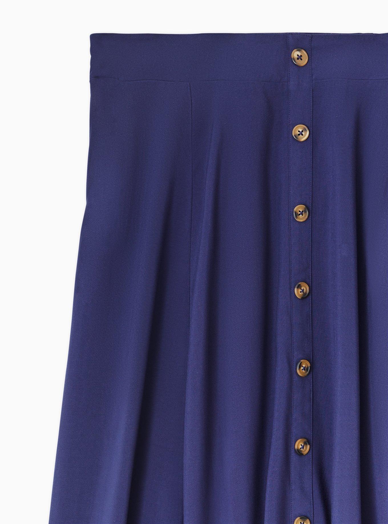 Plus Size Midi Challis Button-Front Skirt, PEACOAT, alternate