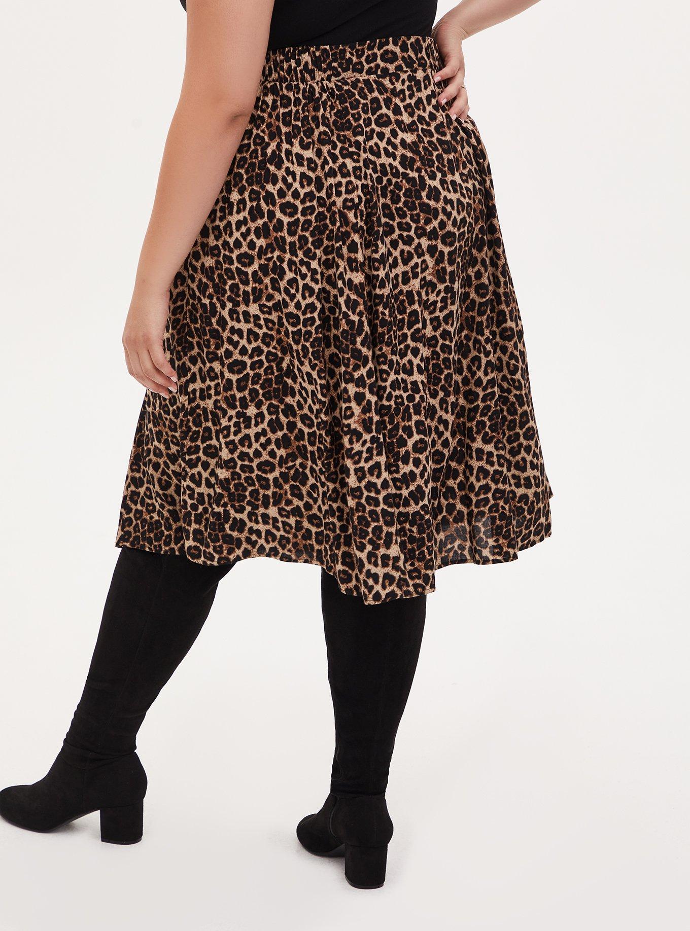 Midi Challis Button-Front Skirt, MIDI LEOPARD, alternate