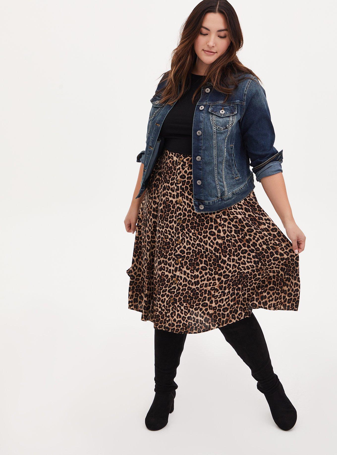 Midi Challis Button-Front Skirt, MIDI LEOPARD, alternate