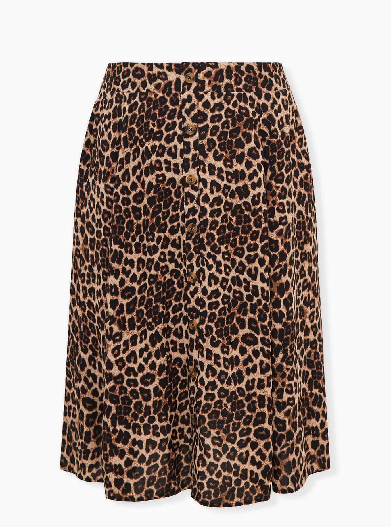 Midi Challis Button-Front Skirt, MIDI LEOPARD, hi-res