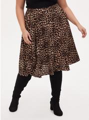 Plus Size Midi Challis Button-Front Skirt, MIDI LEOPARD, hi-res