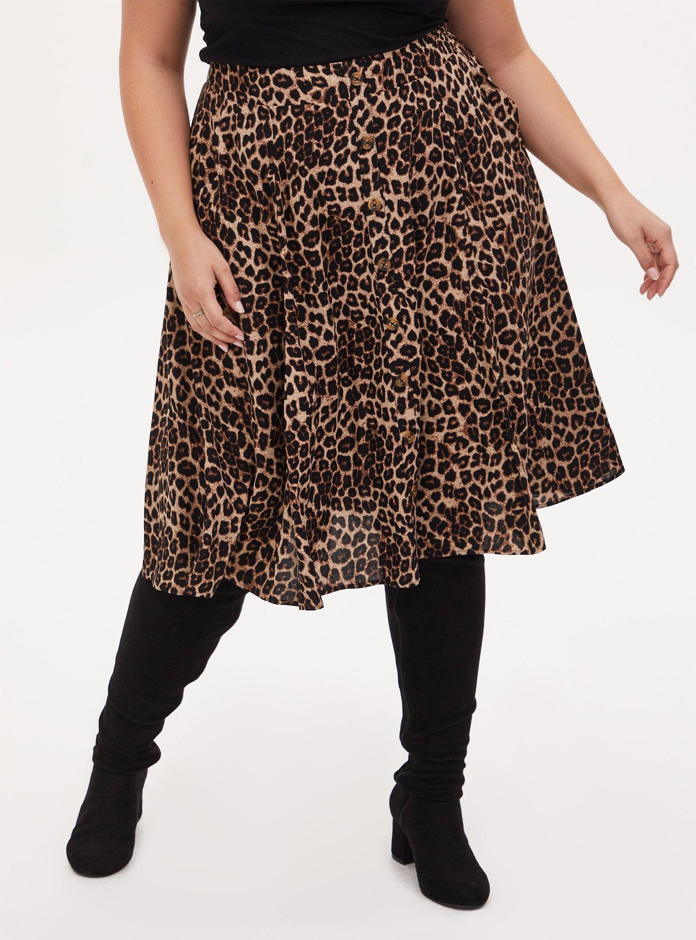 Midi Challis Button-Front Skirt, MIDI LEOPARD, hi-res