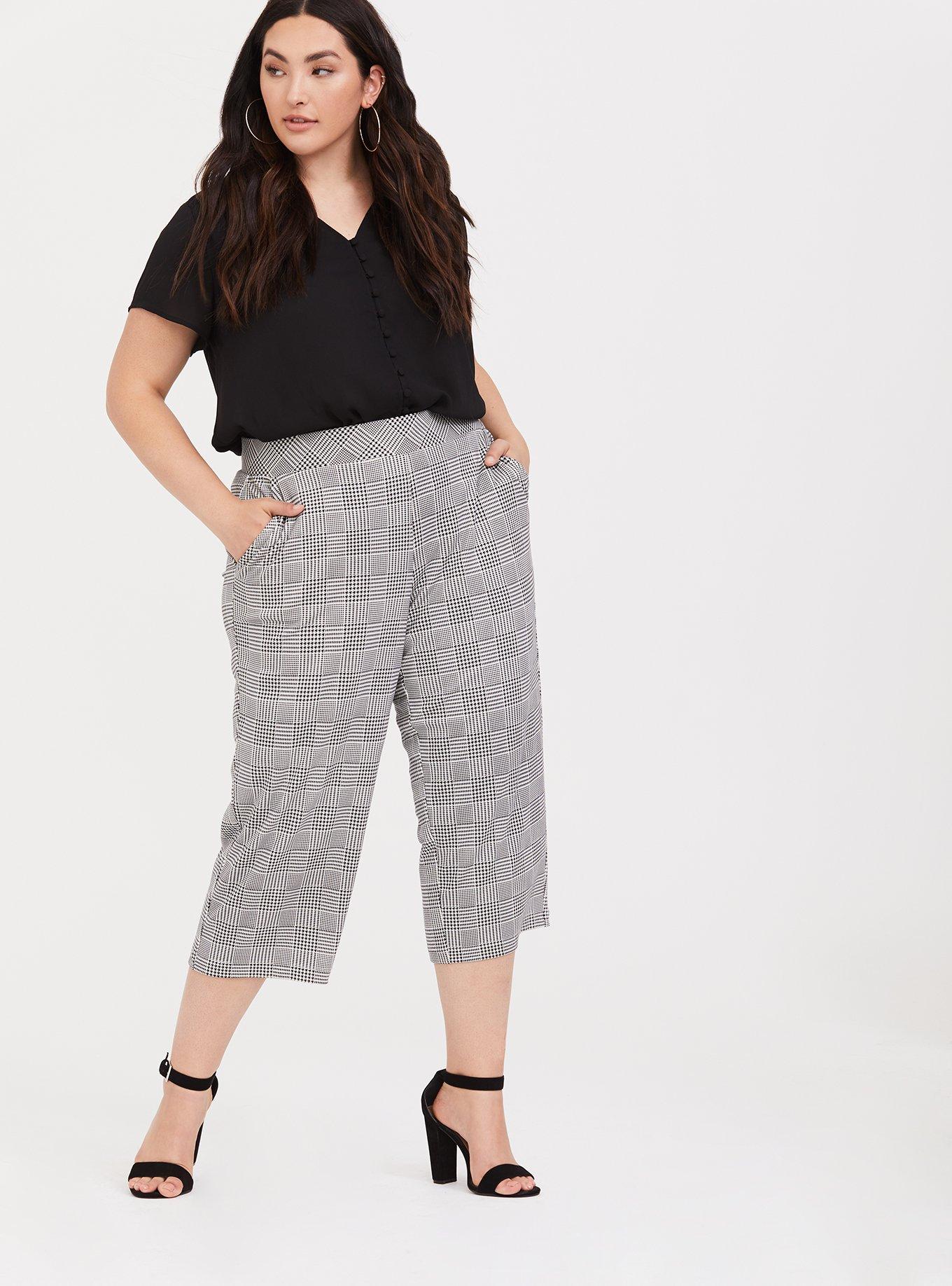 Black & White Plaid Herringbone Ponte Culotte Pant, , alternate