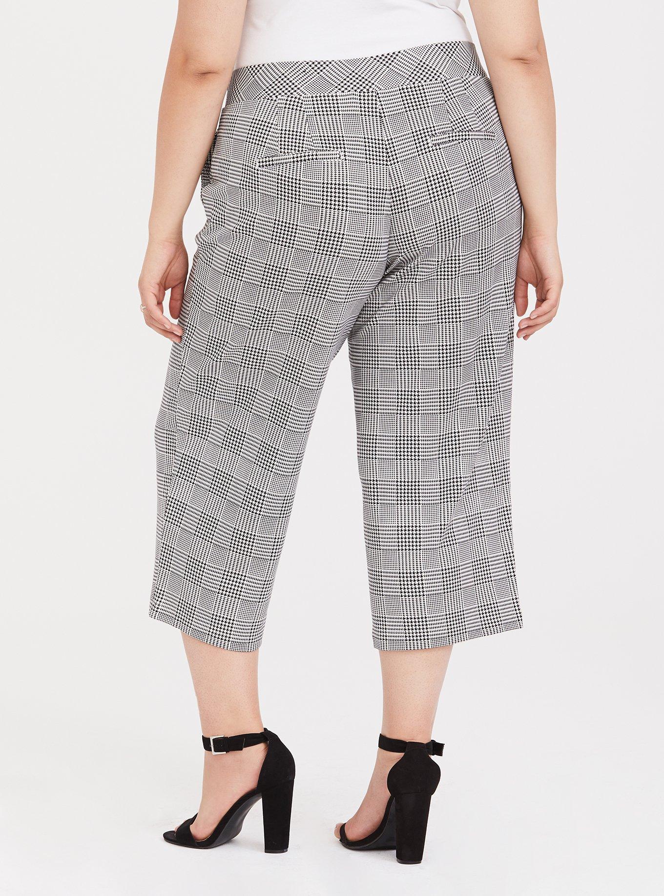 Black & White Plaid Herringbone Ponte Culotte Pant, , alternate