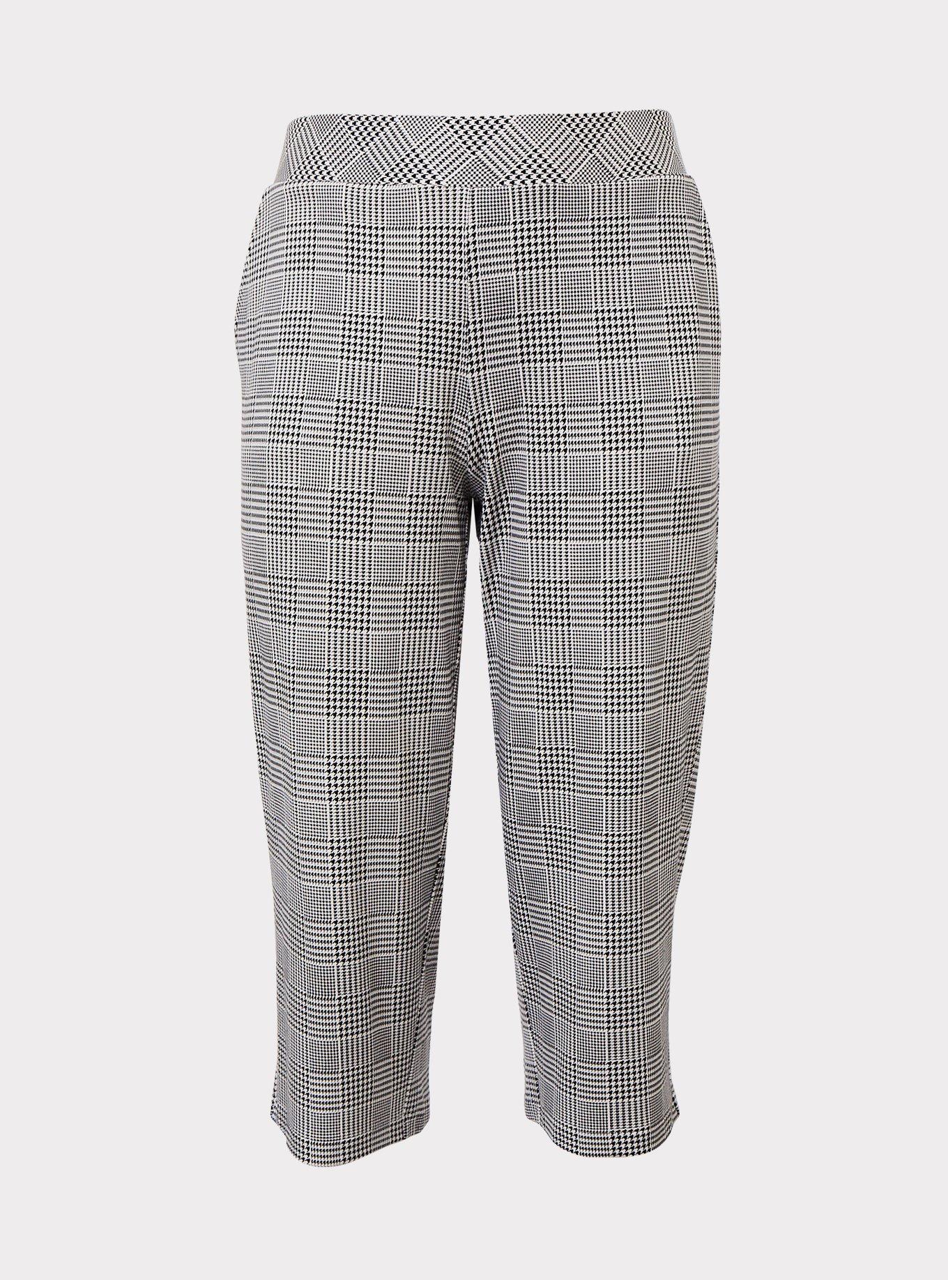 Black & White Plaid Herringbone Ponte Culotte Pant, , hi-res