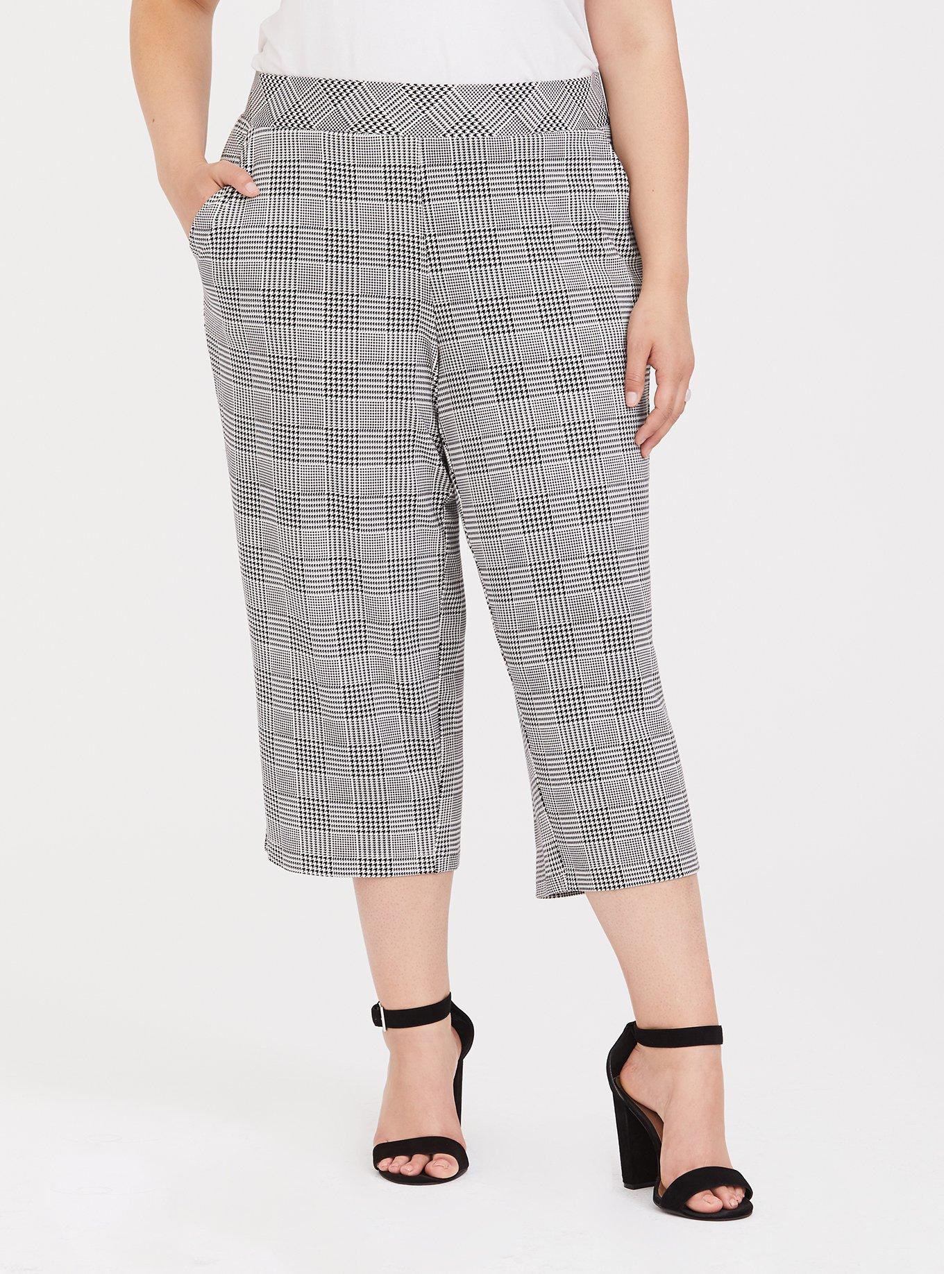 Black & White Plaid Herringbone Ponte Culotte Pant, , hi-res